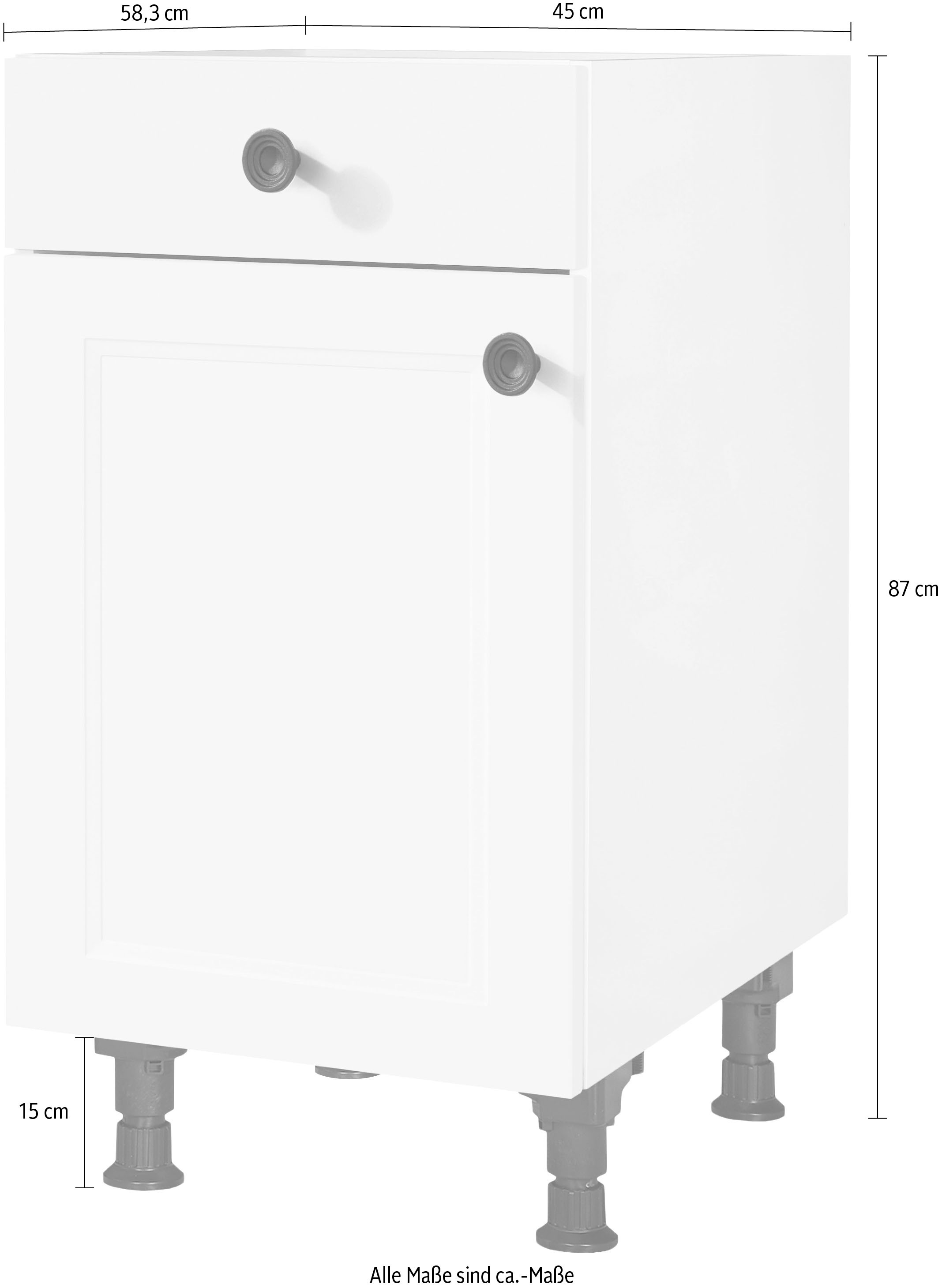 nobilia® Unterschrank »"Cascada", Ausrichtung wählbar, vormontiert, in den Breiten 30, 45 und«, 60 cm Breite, mit höhenverstellbaren Sockelfüßen, vormontiert