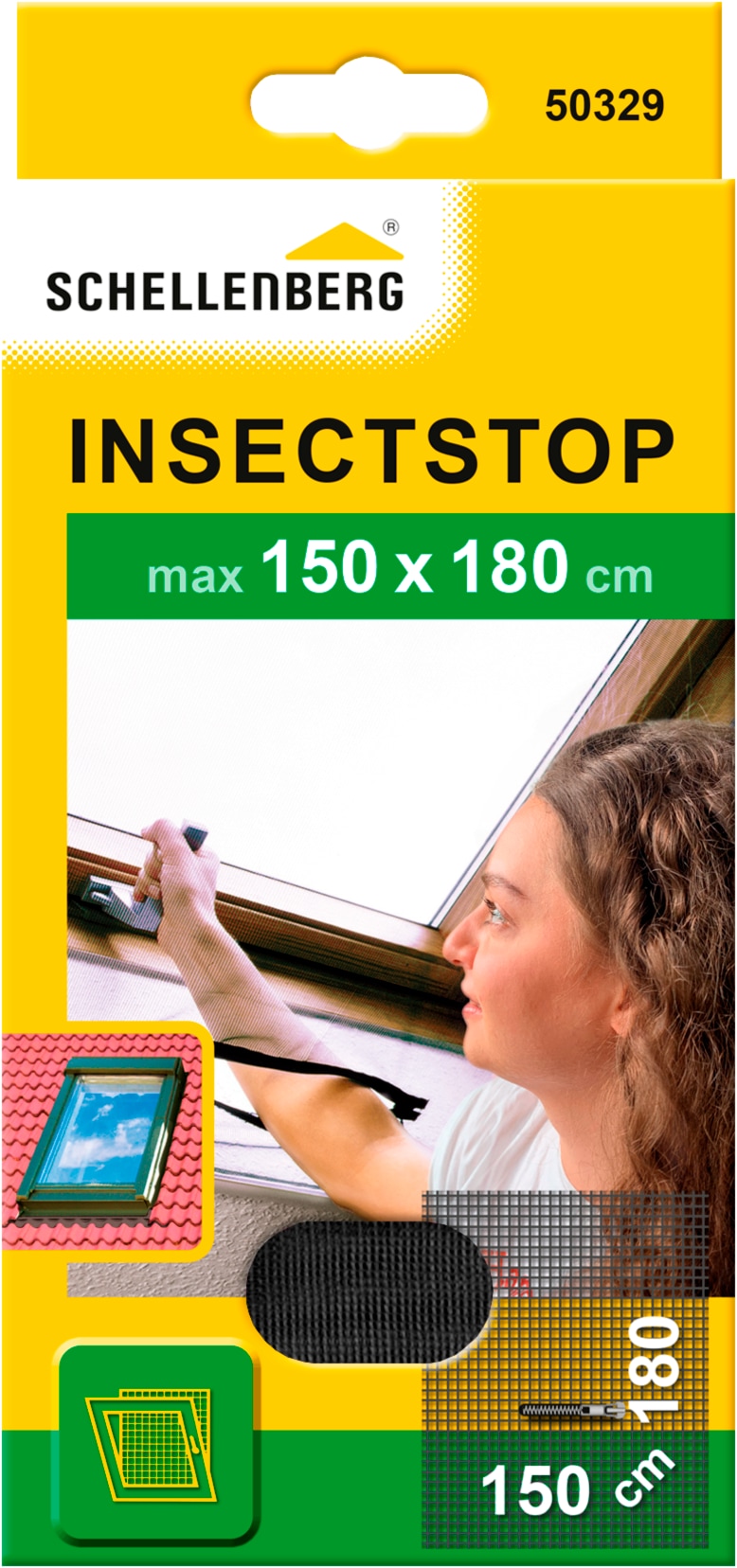 SCHELLENBERG Fliegengitter-Gewebe "für Dachfenster mit Reißverschluss", Insektenschutz ohne bohren, 150 x 180 cm, anthra