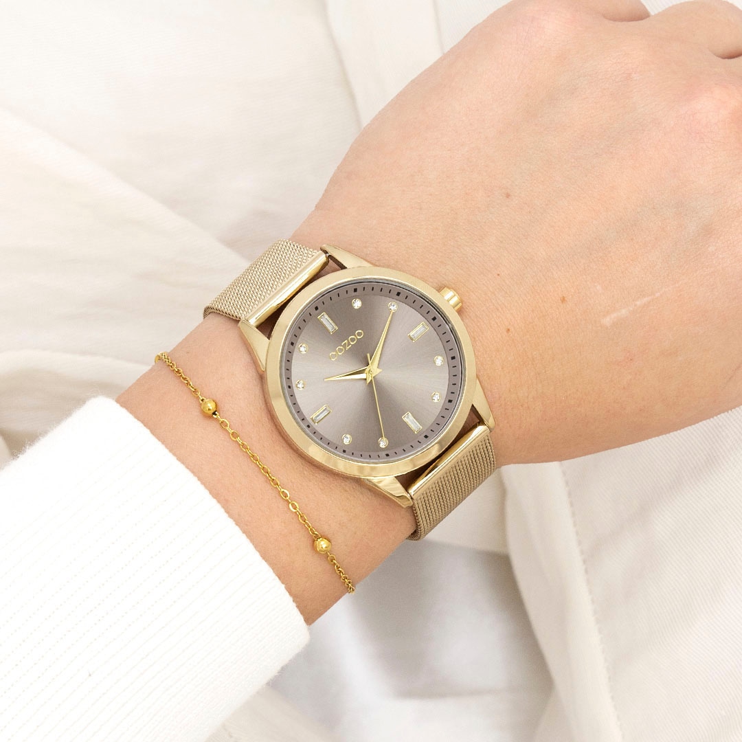 OOZOO Quarzuhr, Armbanduhr, Damenuhr, Edelstahlarmband, mit Zirkonia-Steinen (synth.)
