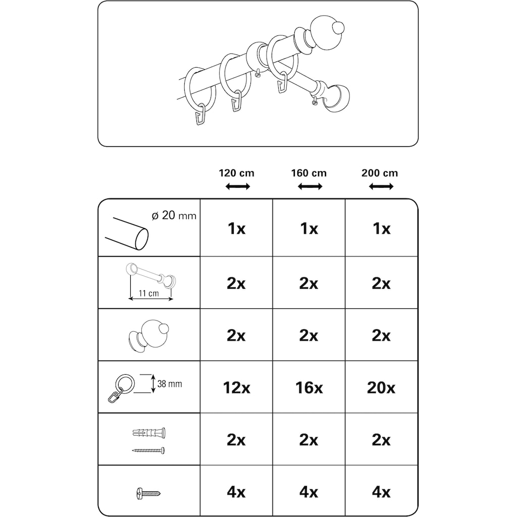 GARDINIA Gardinenstange »Gardinenstangen Set Metall«, 1 läufig-läufig, Fixmaß