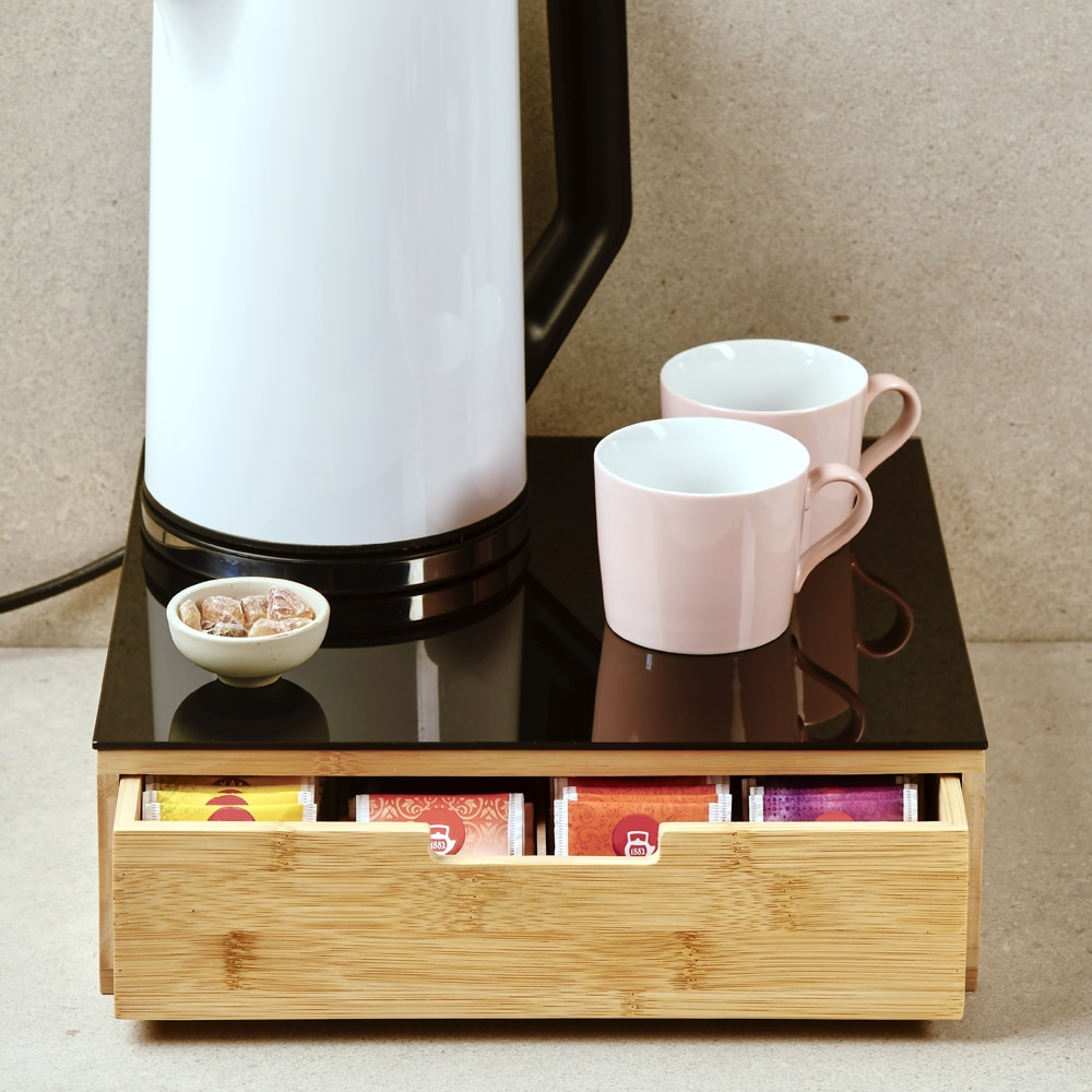 KESPER® Aufbewahrungsbox »Schublade für Kaffee-Kapseln oder Tee, Bambus, FSC«, (1 St.), mit Abstellfläche aus hitzebeständigem ESG-Sicherheitsglas
