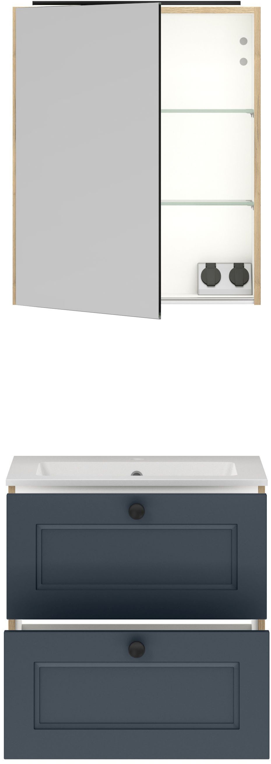 nobilia® Badmöbel-Set »Cascada« Set, mit Waschbecken, inkl. Spiegelschrank mit Beleuchtung, 2 Stk. tlg.