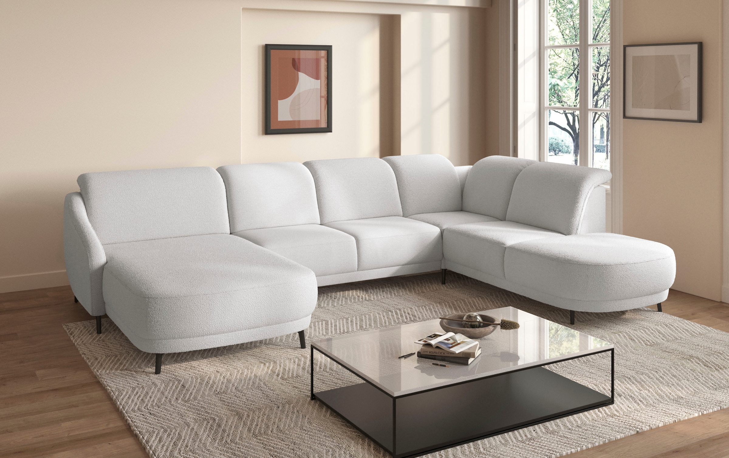 sit&more Wohnlandschaft »Blues U-Form«, inkl. Kopfteilverstellung, wahlweise mit Klapptisch und USB