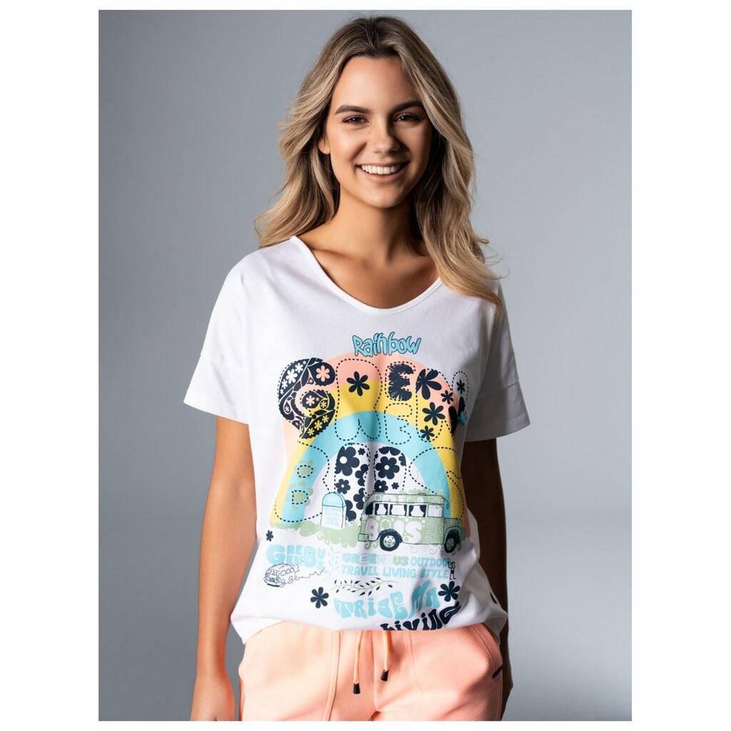 Trigema T-Shirt »TRIGEMA Oversized T-Shirt mit buntem Hippie-Print«, (1 tlg.)