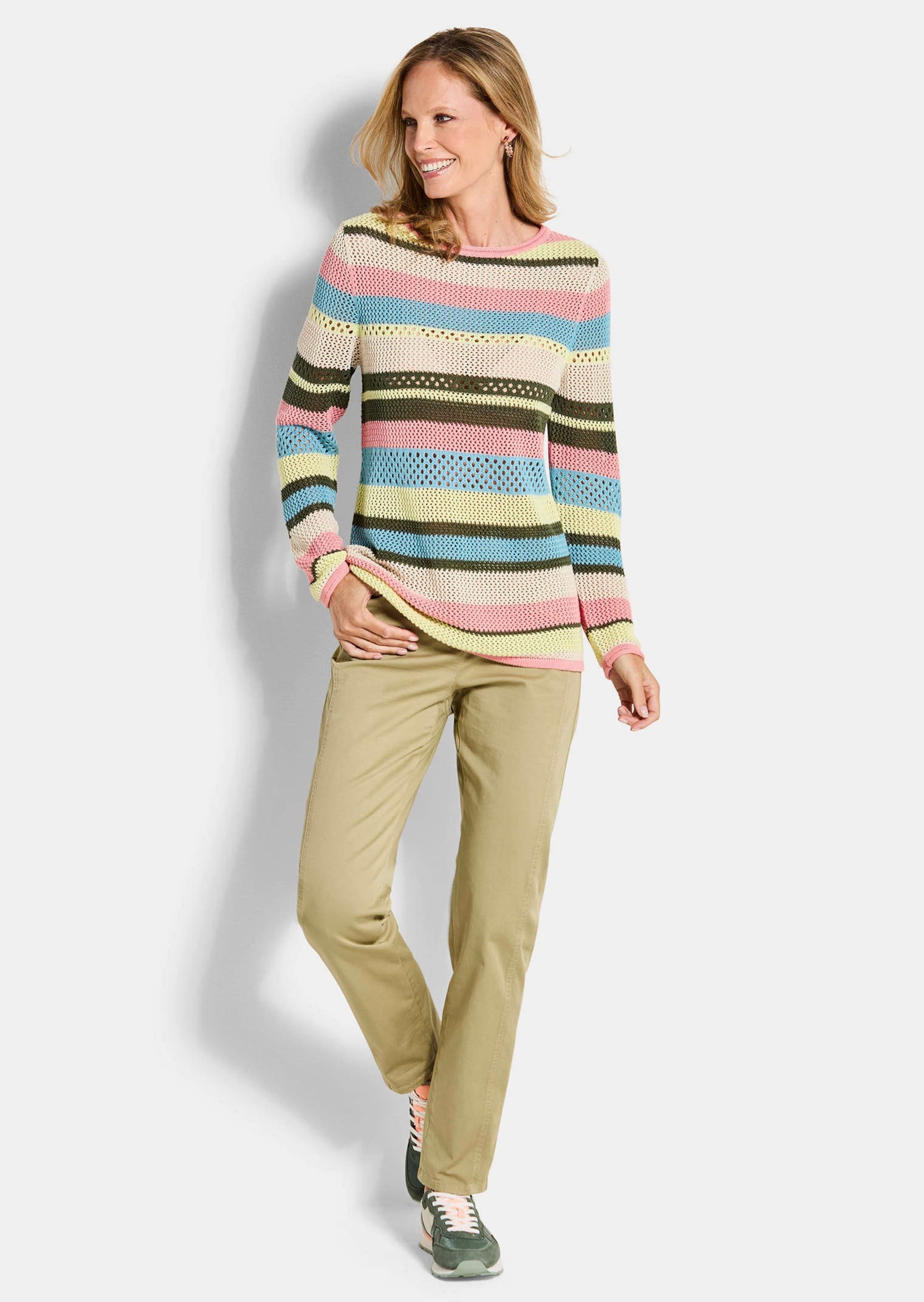 GOLDNER Strickpullover "Ringelpullover mit Lochmuster" modisches Lochmuster günstig online kaufen