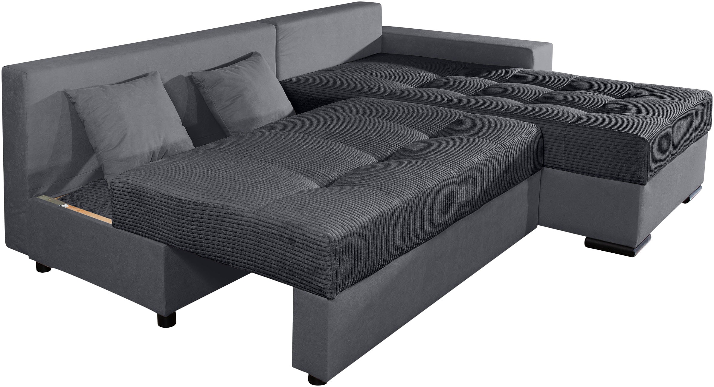 COLLECTION AB Ecksofa »Josy L-Form, B: 214 cm in Cord, Cord-Mix« mit Bettfunktion, Bettkasten & 2 Zierkissen, Federkern
