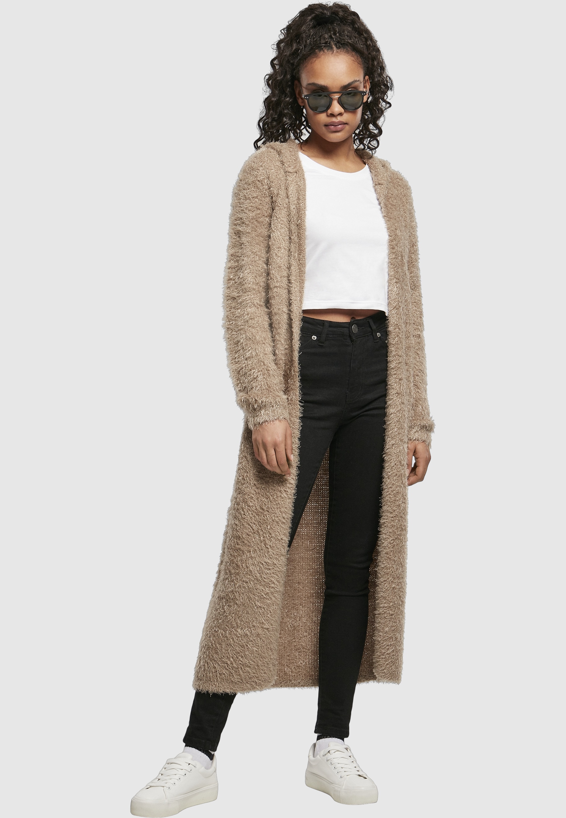 URBAN CLASSICS Strickjacke »Urban Classics Damen Ladies Hooded Feather Cardigan« 1 Stk.