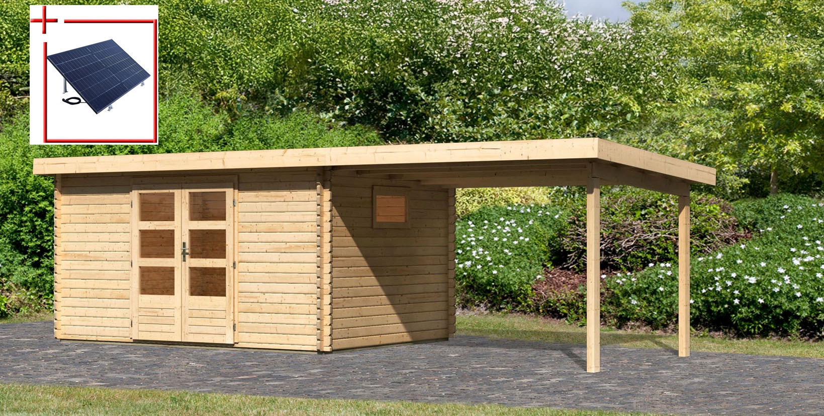 Karibu "Trittau 5" mit Anbaudach und Fenster günstig online kaufen