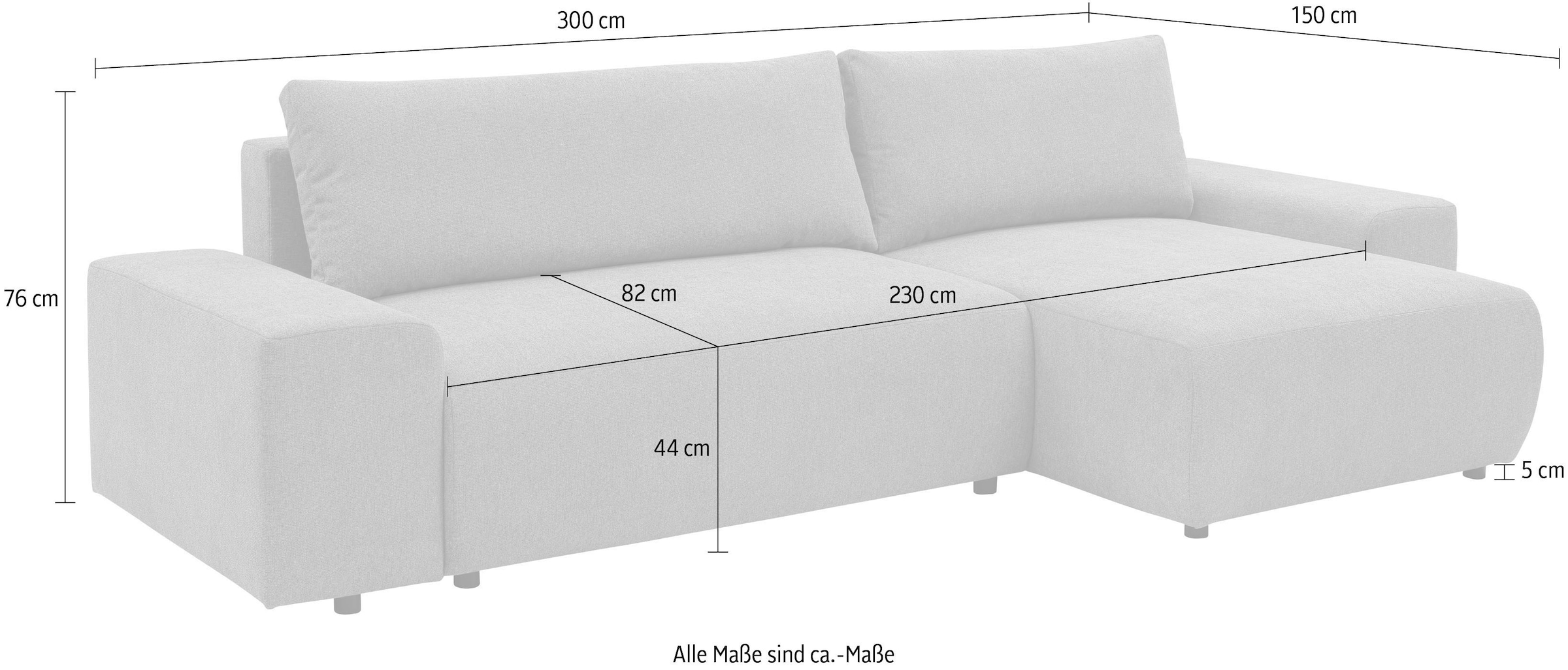 WERK2 Ecksofa »Amsterdam mit Bett & Bettkasten, viel Platz, modernes Design« Cord, L-Form, XXL, Schlaffunktion, Bettkasten
