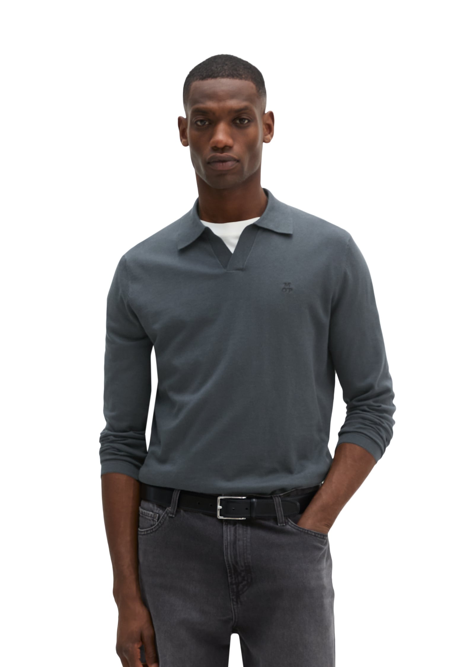 Marc OPolo Langarm-Poloshirt "aus Bio-Baumwoll-Kaschmir-Mix"