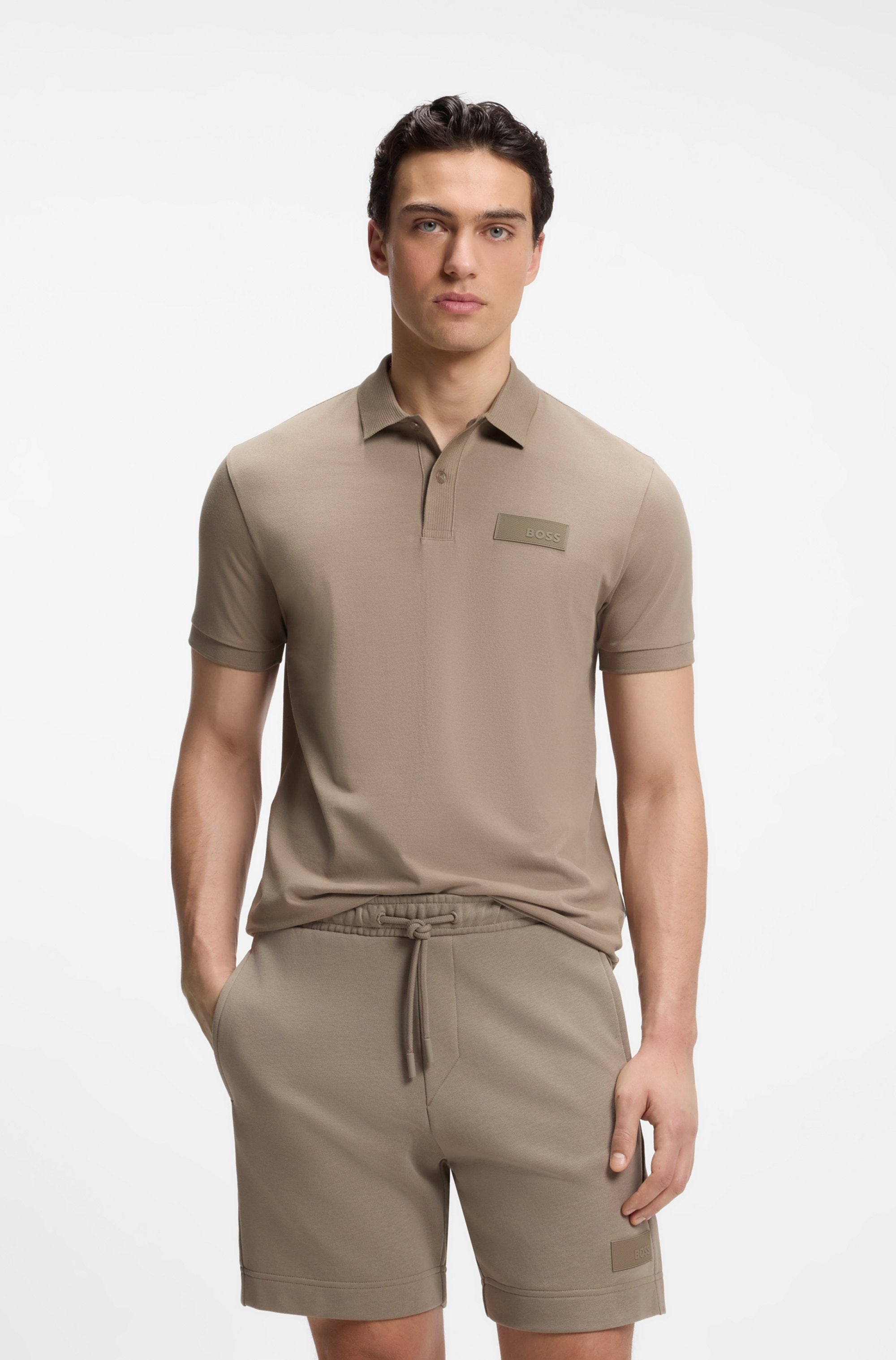 BOSS GREEN Poloshirt "Paddy Logo Patch Regular Fit" atmungsaktive Piqué-Webstruktur, Flachstrickkragen, gerader Schnitt