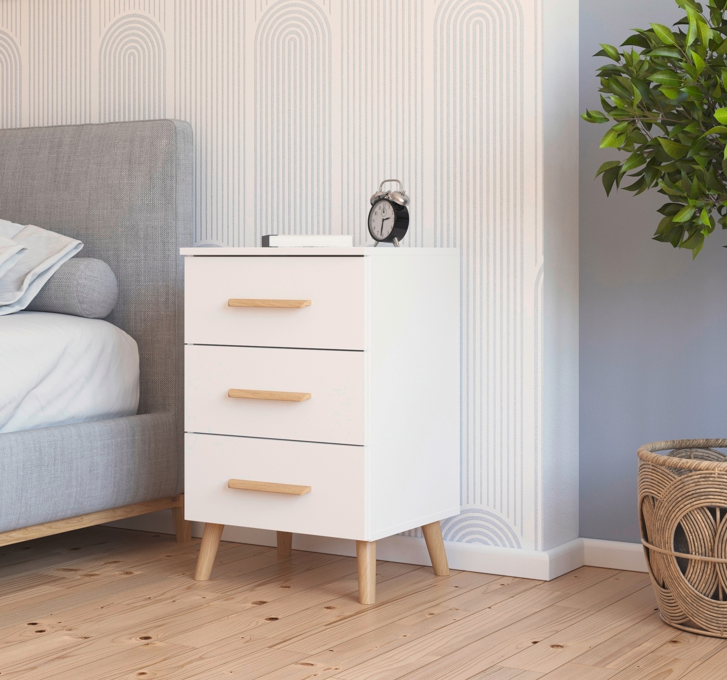 rauch Nachtkommode »Skandi by Aditio«, mit Massivholzgriffen, 3 Schubladen mit Softclose-Funktion