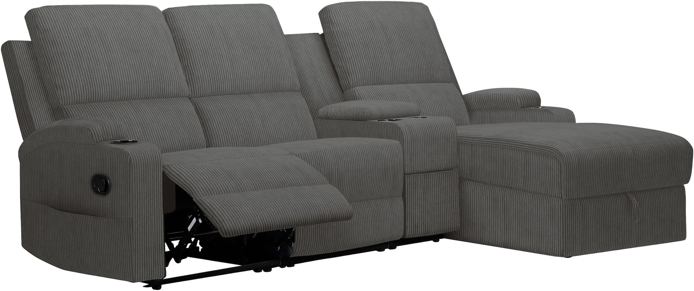 OTTO home Ecksofa »NAPORI Multimediasofa, 3er Kinosessel XXL, L-Form, Cord« Kinosofa mit Relaxfunktion, Getränkehalter, Staufach und Staukasten