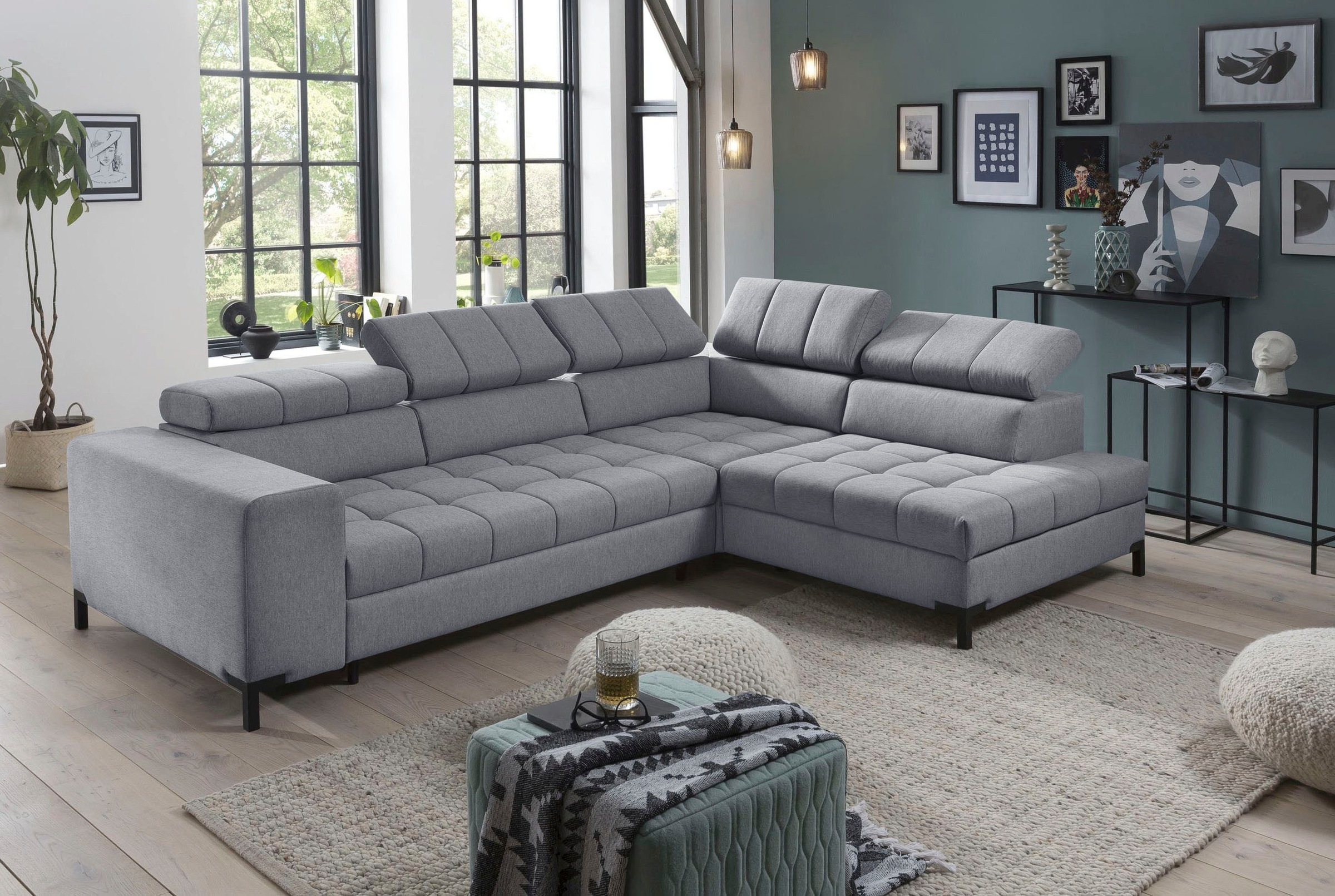 exxpo - sofa fashion Ecksofa »Bocco, hochwertige Verarbeitung, toller Sitzkomfort, bequem, L-Form«, wahlweise mit Bettfunktion u. Bettkasten, inkl. Kopfteilverstellung