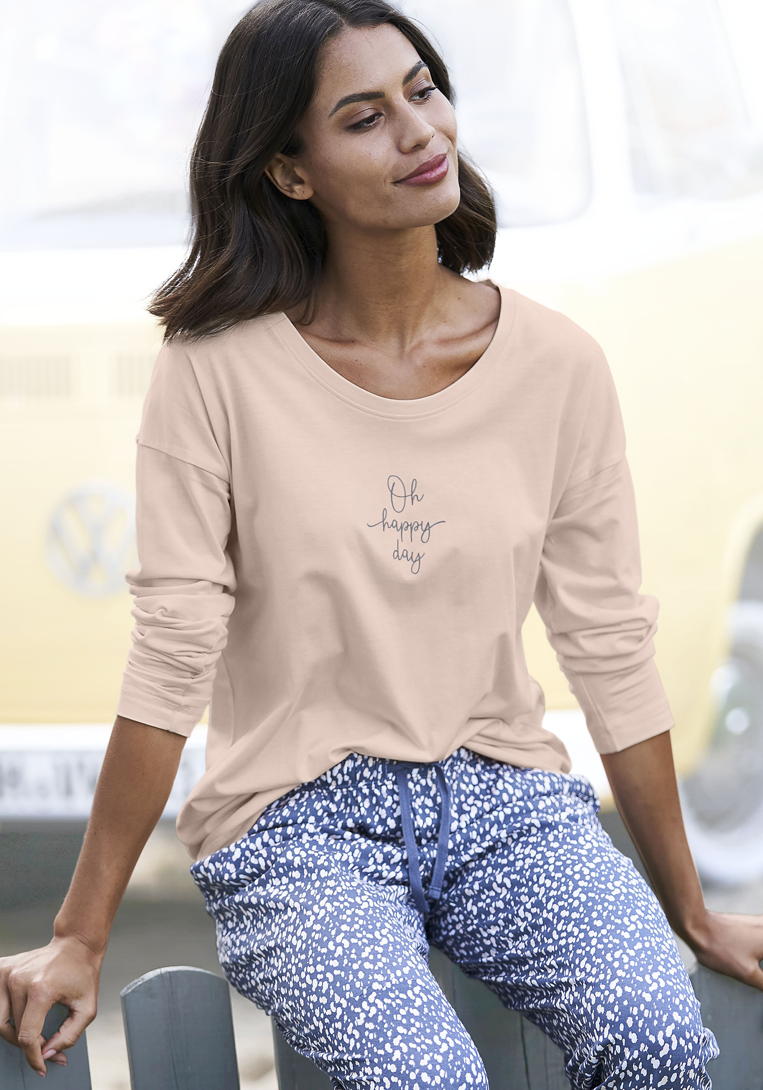 Vivance Dreams by Lascana Pyjamaoberteil mit Sommer-Statementdruck