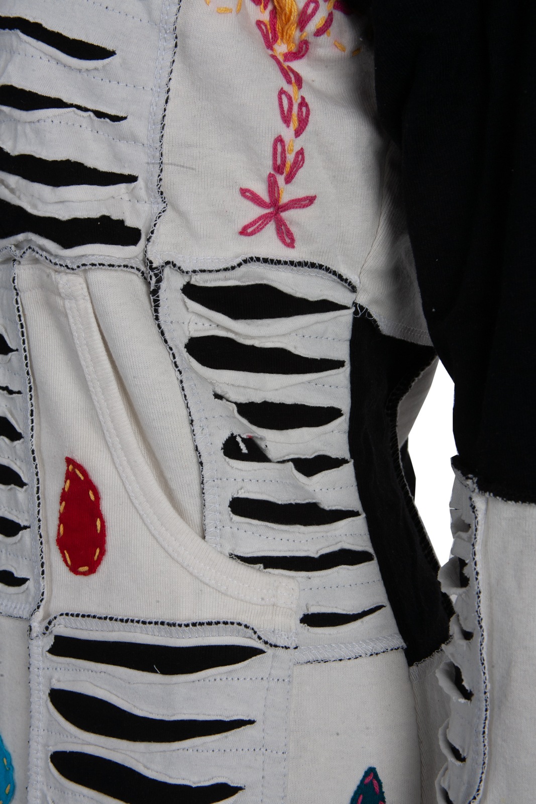 Thumbnail - DEPROC Active Strickmantel "Patchwork Mantel Multicolor FLOWER POWER LIGHT GRAY mit Kapuze"