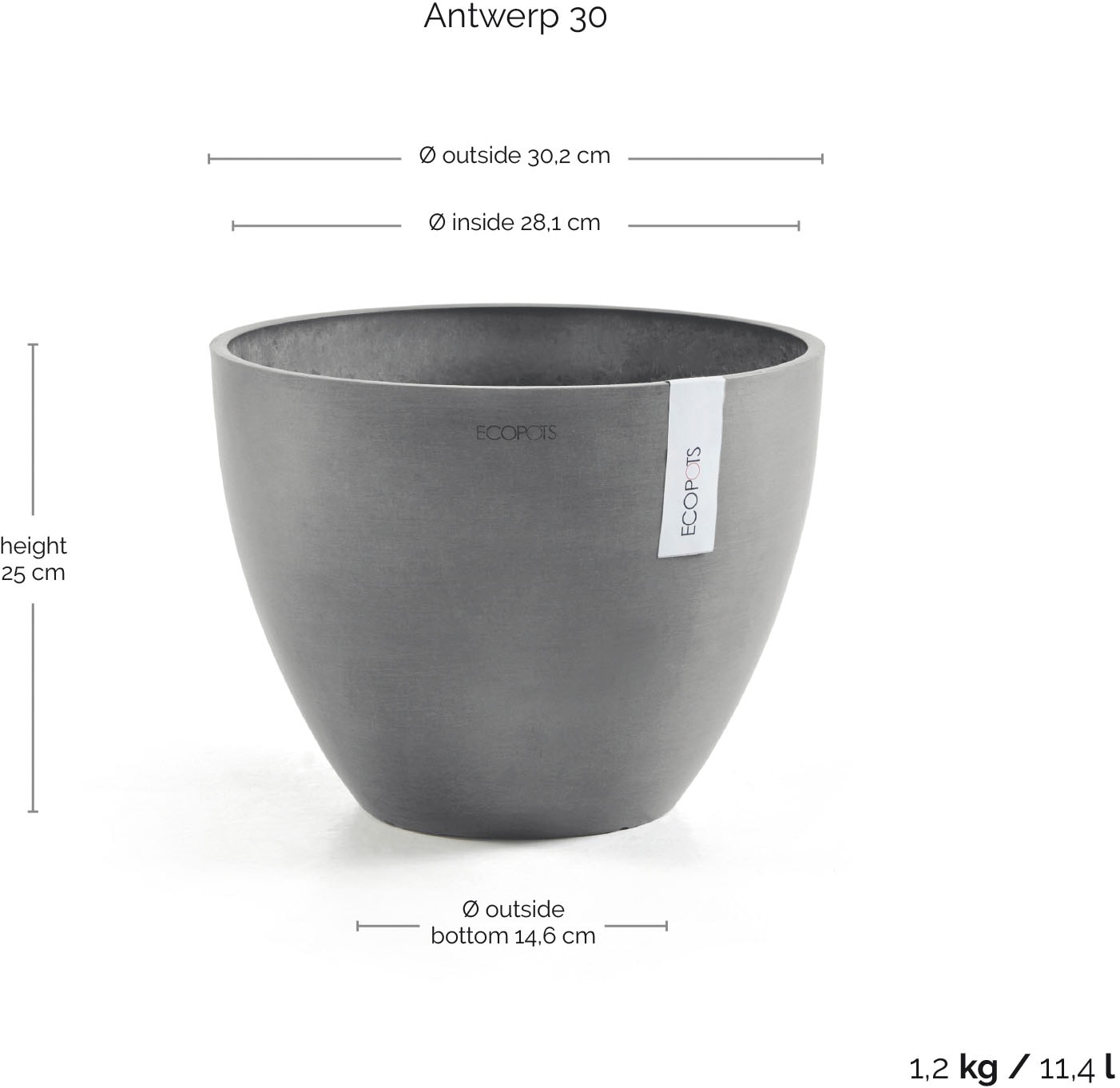 ECOPOTS Blumentopf »ANTWERP Grey« BxTxH: 30x30x25,5 cm