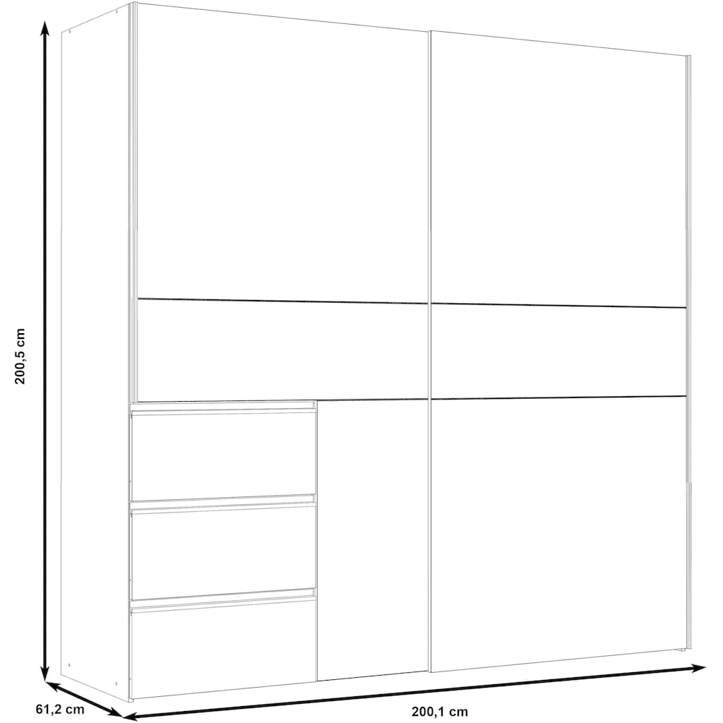 FORTE Schwebetürenschrank »Winn, Schiebetürenschrank mit 3 Schubladen, Made in Europe«