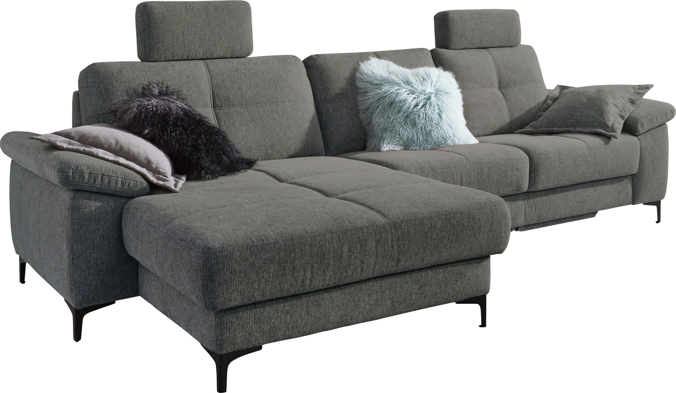 3C Carina Ecksofa "Burnaby bequem und modern, Breite 296cm, 12cm hoher Fuß, L-Form" 2 Kopfstützen, optional mit Schlaf- und motorischer Relaxfunktion