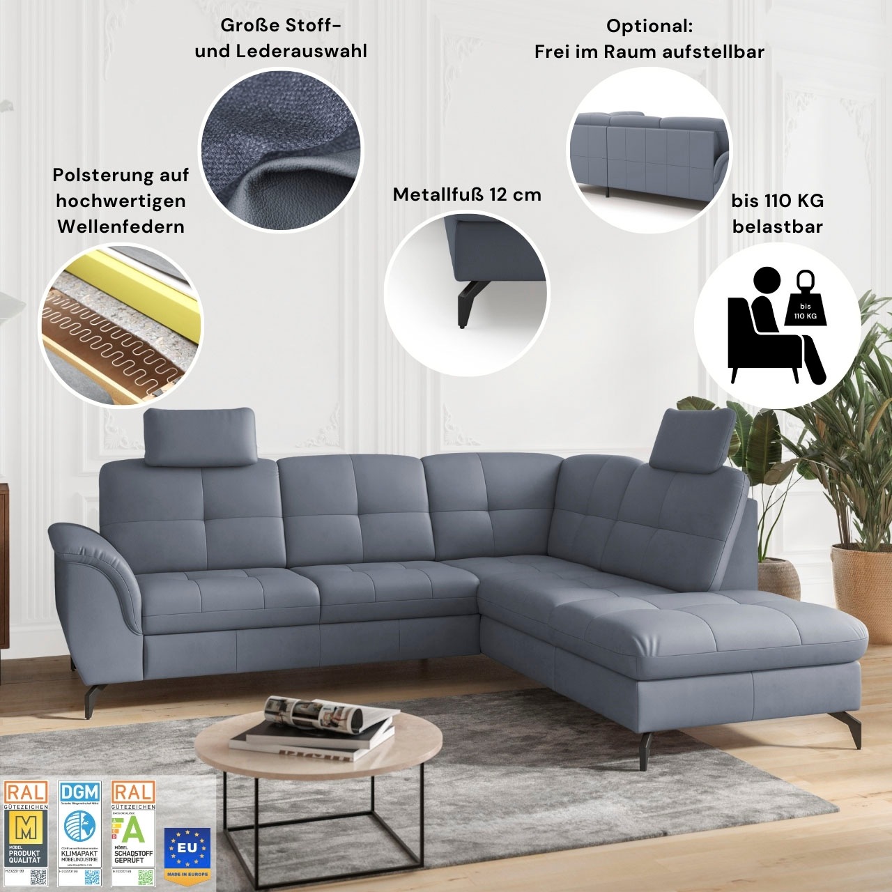 Ecksofa SIT & MORE "Zora", reinweiß, T:212cm, Sofas, Ecksofa 3