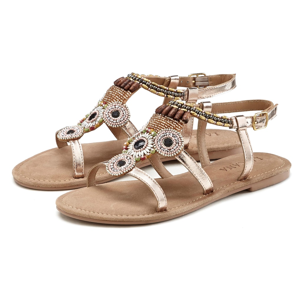 LASCANA Sandale, Sandalette, Sommerschuh aus Leder mit Steinchen in Glitzer-Optik