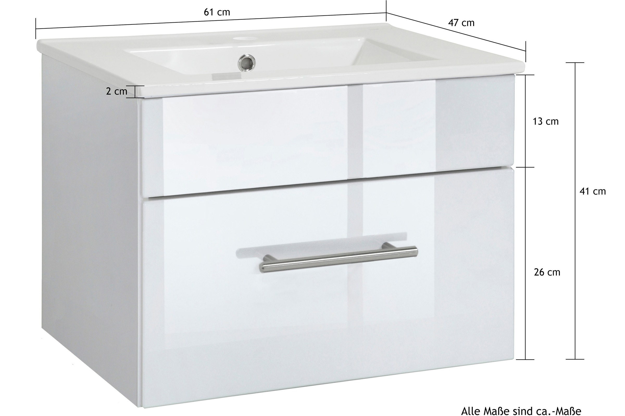 welltime Waschtisch »Trento Light, 60cm, 80cm, 100cm, Keramik-Auflagebecken«, 1 feste Blende und 1 Auszug