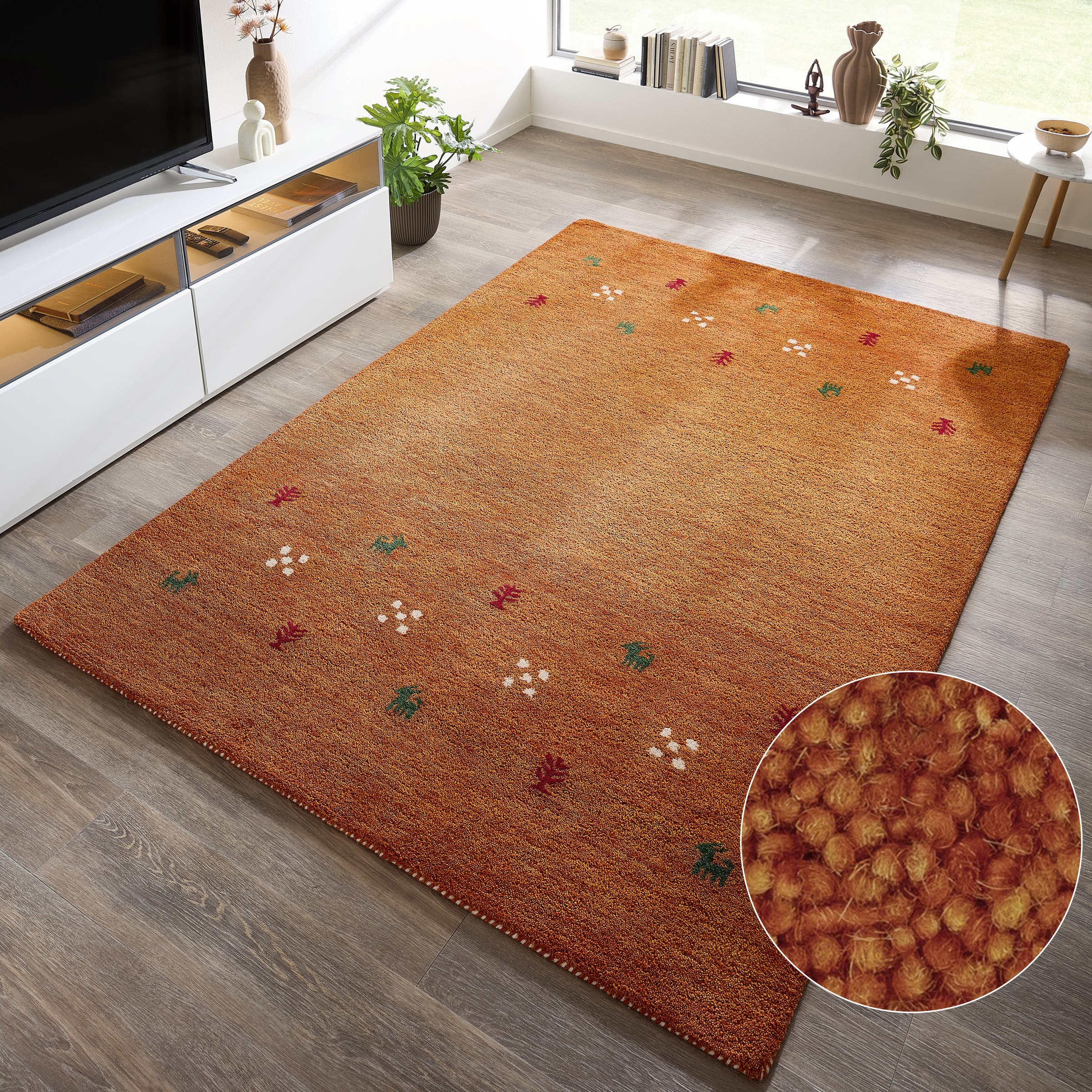 THEKO Gabbeh Animal Motif Wool Rug Orange 240x340cm