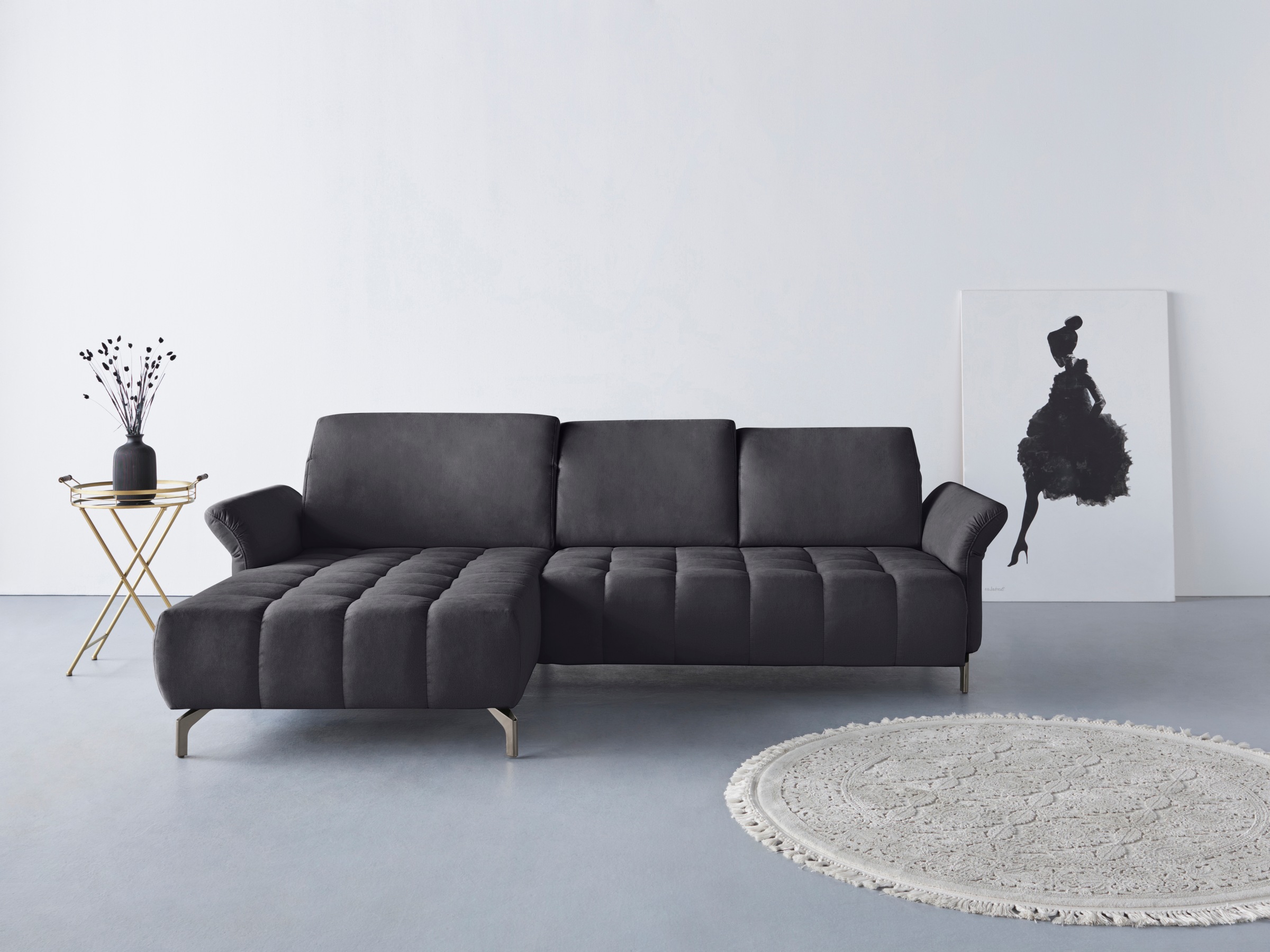 Home affaire Fresh L-Form Corner Sofa dark grey with spring core 10