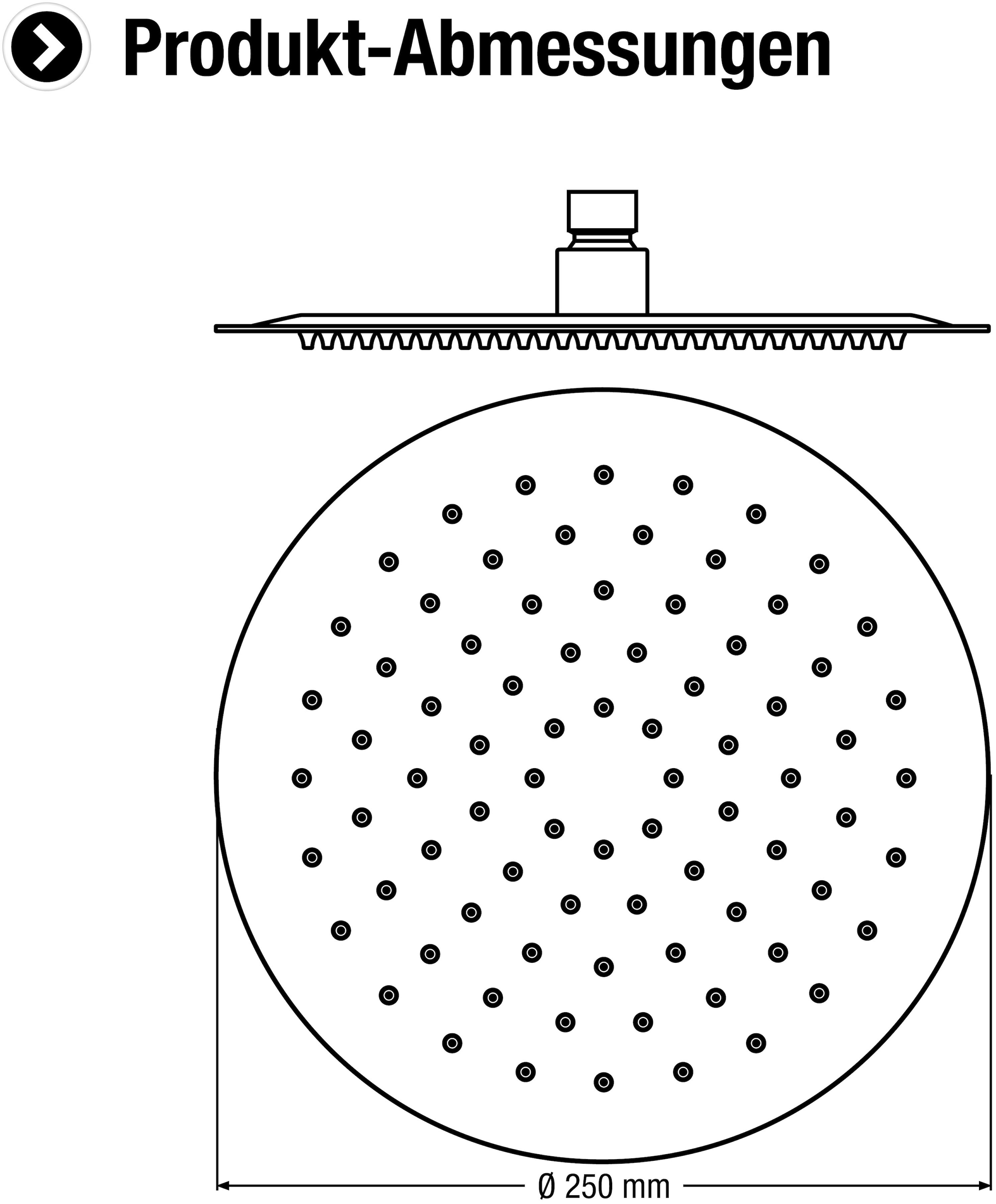 CORNAT Kopfbrause »250 mm Kopfdurchmesser - 1 Strahlart - Kugelgelenk & Anti-Kalk-Düsen«, Extra schlankes Design - Edelstahl rostfrei