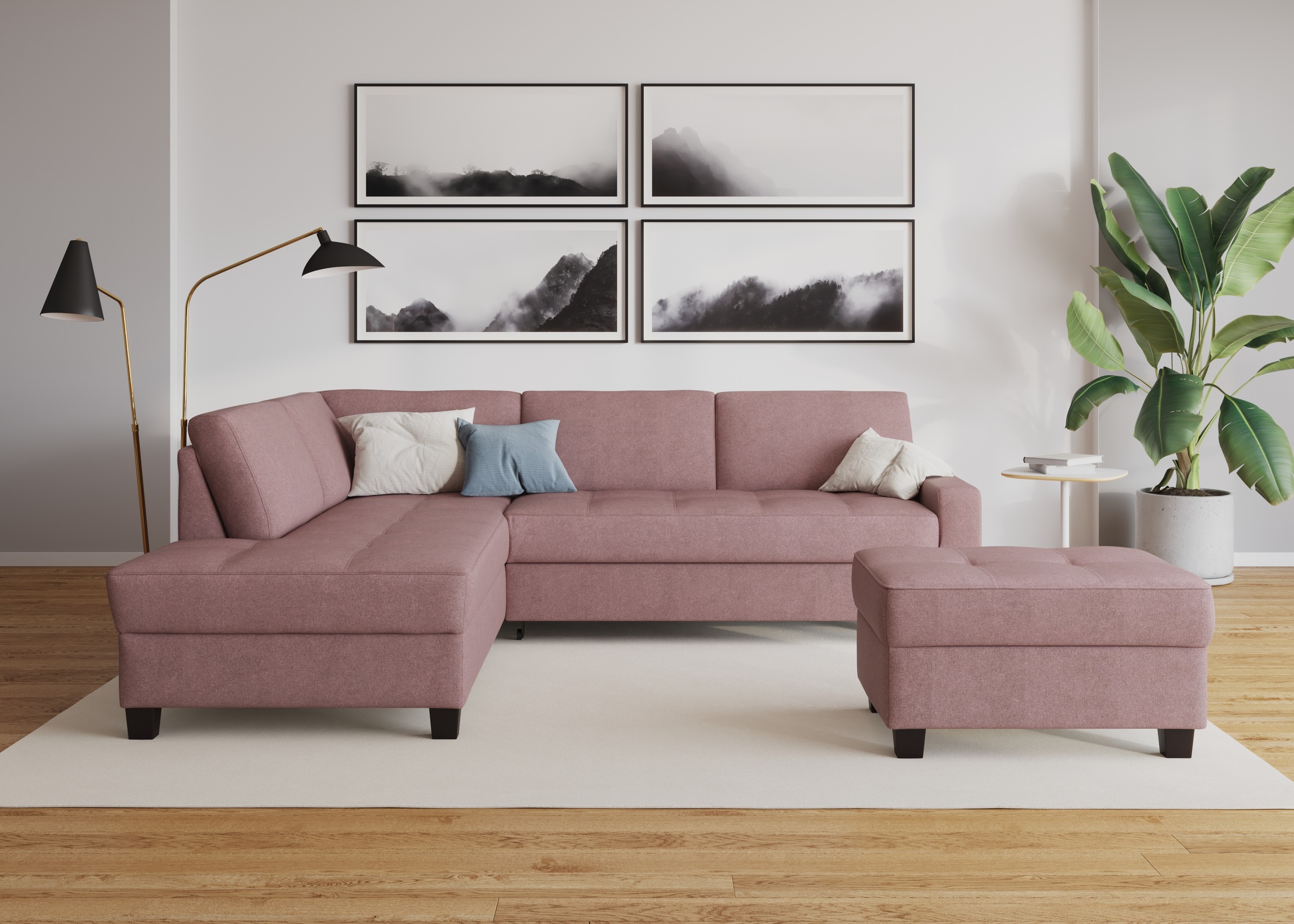 DOMO collection Ecksofa »Florentina zeitlos und elegant, Sitznähte als Designelement, L-Form«, wahlweise mit Bettfunktion, mit Kontrastnaht, Komfortsitzhöhe 47cm