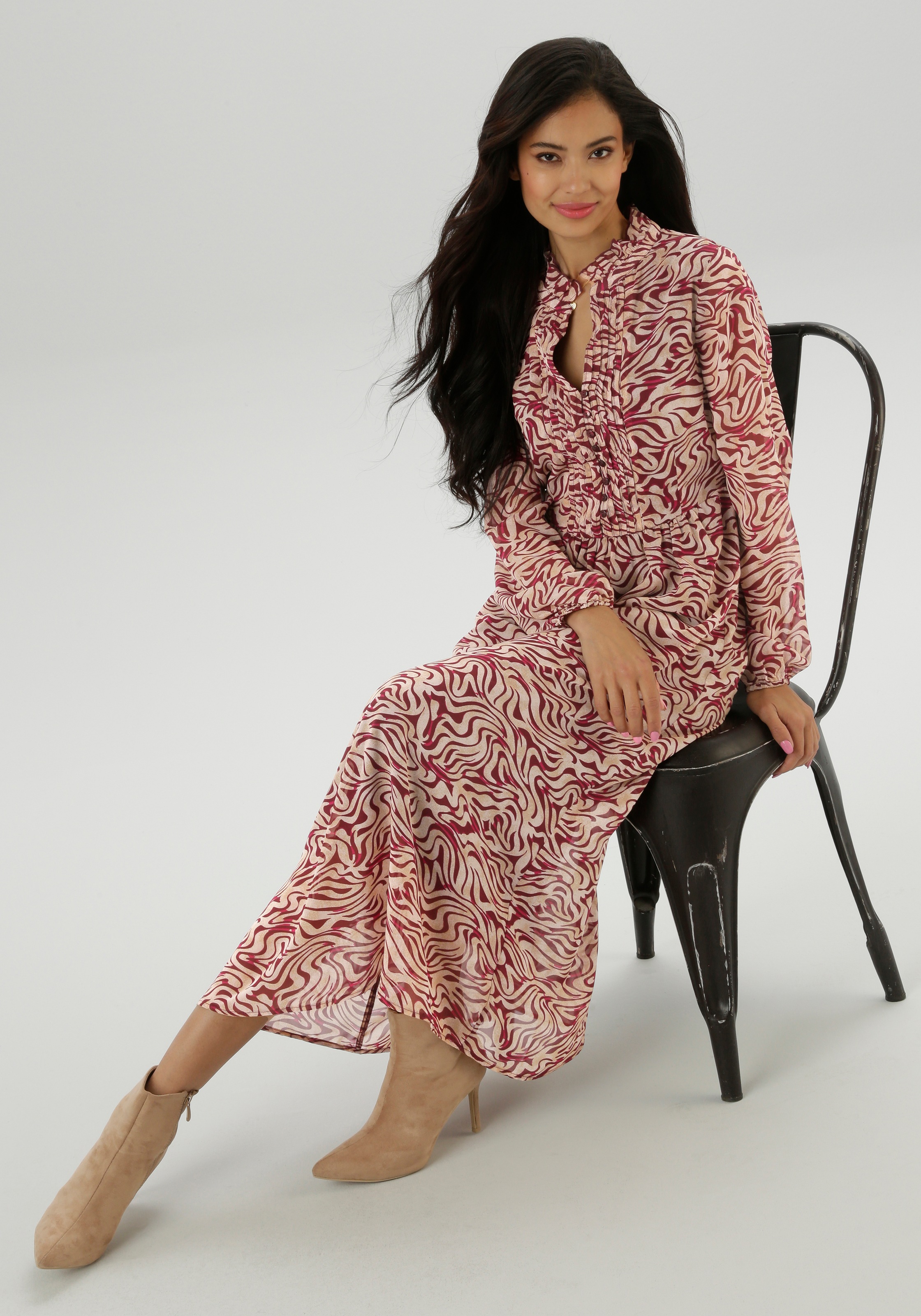 Aniston SELECTED Maxikleid, mit aufwendiger und dekorativer Biesenverarbeitung - NEUE KOLLEKTION