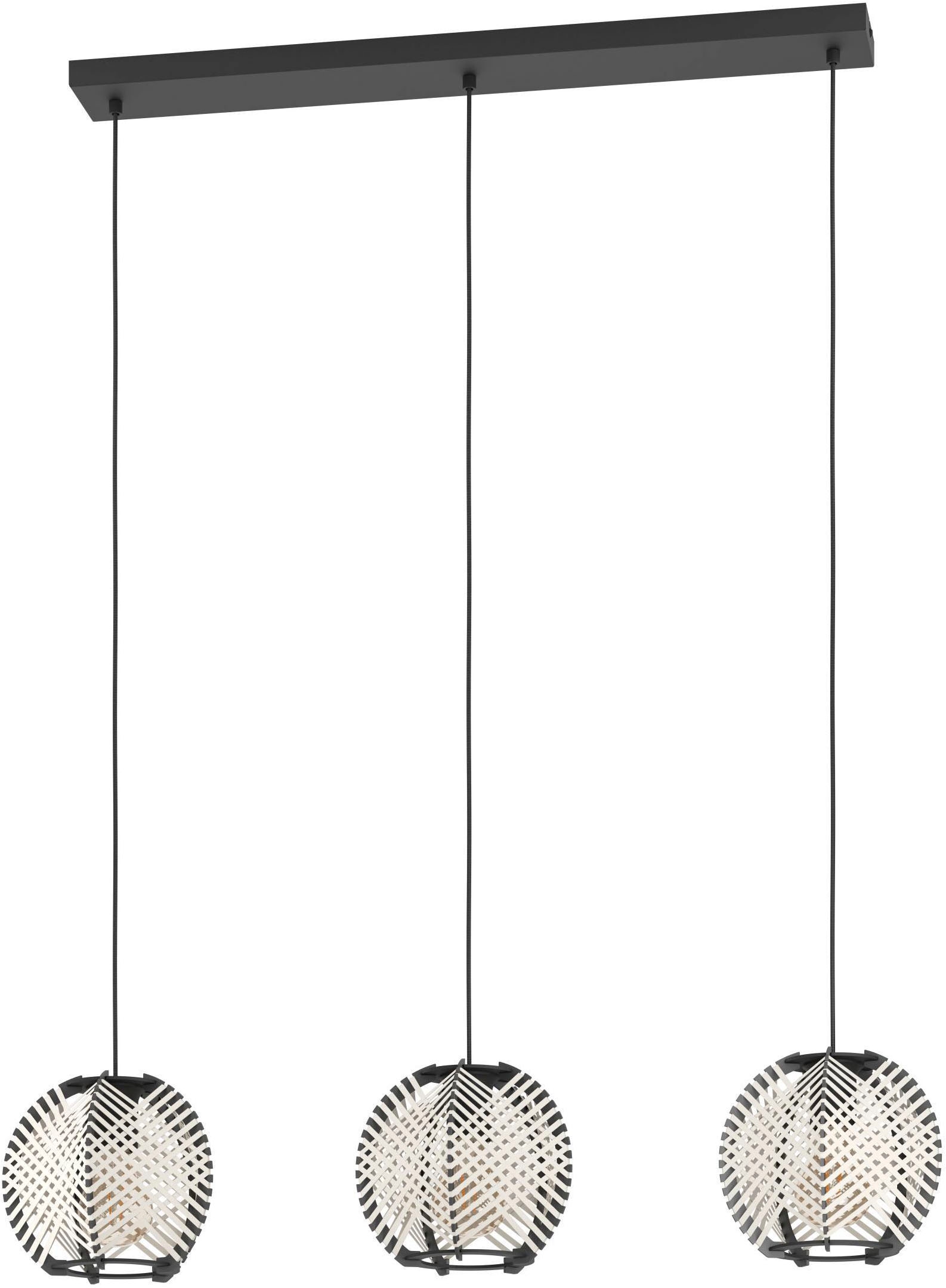 "EGLO Hängeleuchte ""Waverton Hängelampe, Esszimmerlampe, Metall, Holz, Textil in Weiß, E27"", schwarz-weiß (schwarz), 3, H: 110cm, 1 Stk., Leuchten