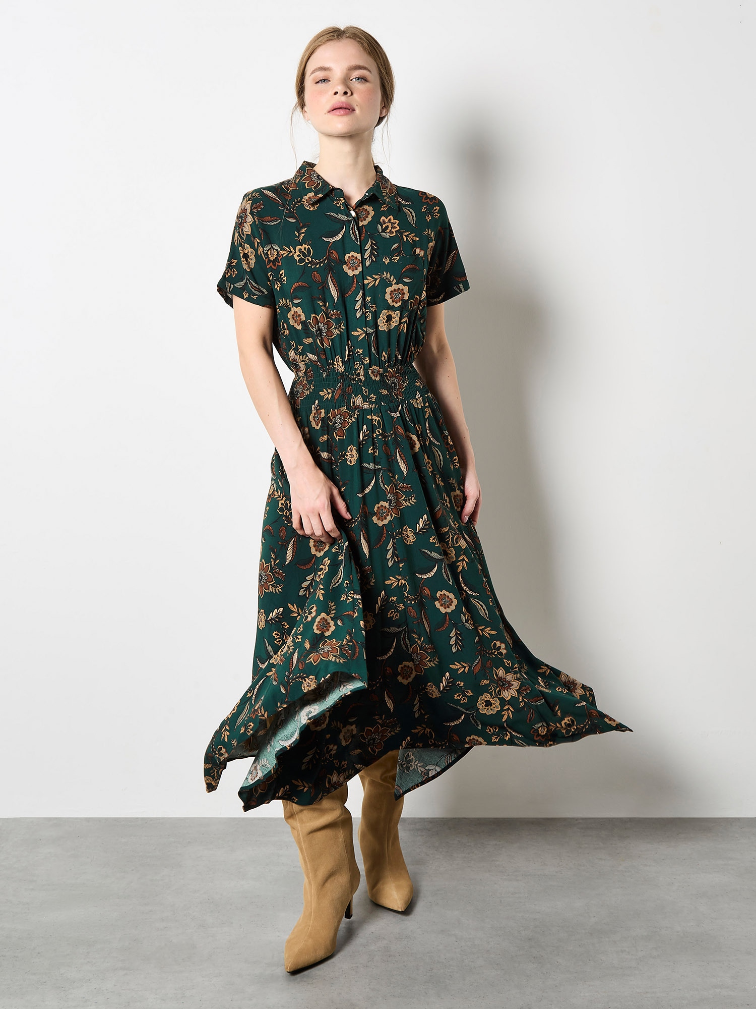 Apricot Midikleid »Florales Midikleid« Eingrifftaschen mit Seitentaschen, mit halber Knopfleiste