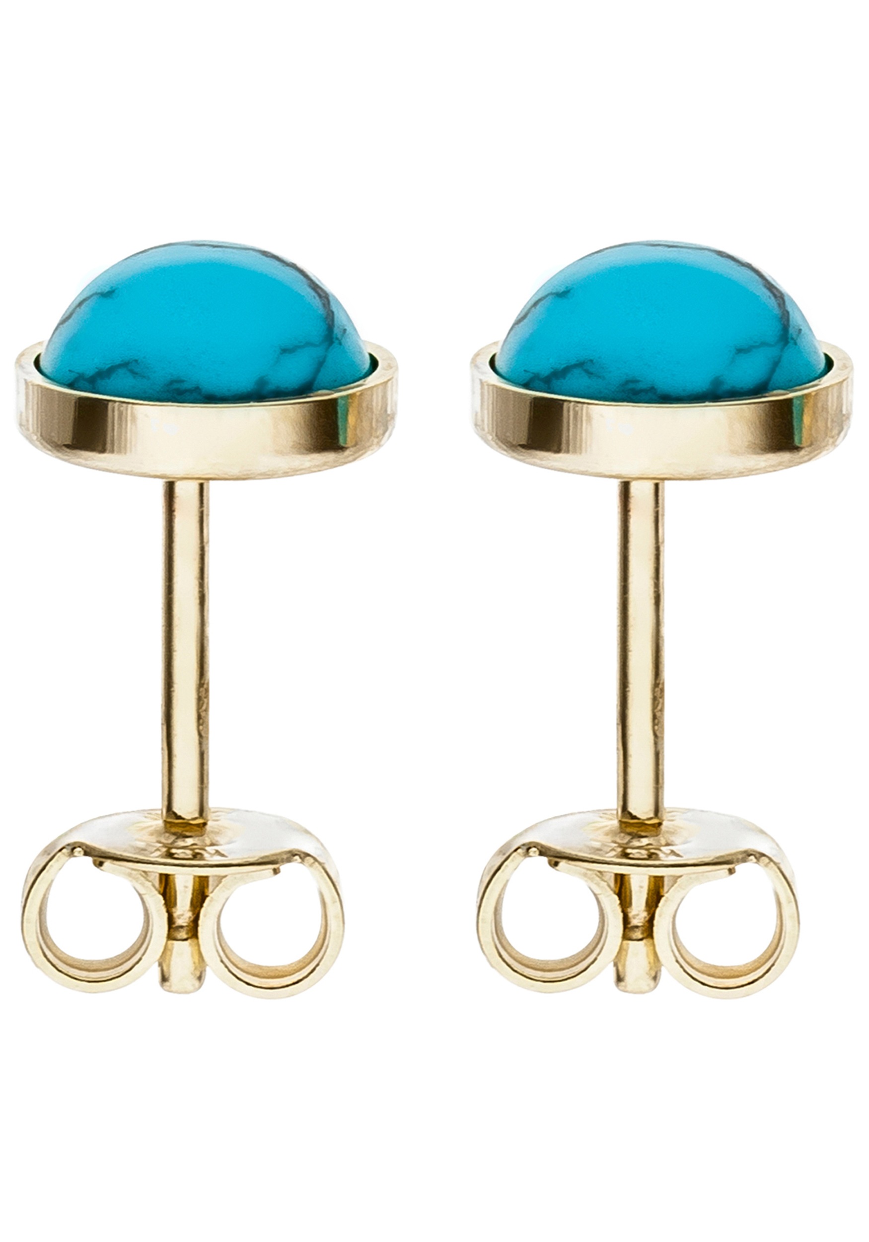 Paar Ohrstecker JOBO, gold (gelbgold 333), Ohrringe, Damen, 6,8mm, Gelbgold 333, rund 333 Gold mit Türkis 2