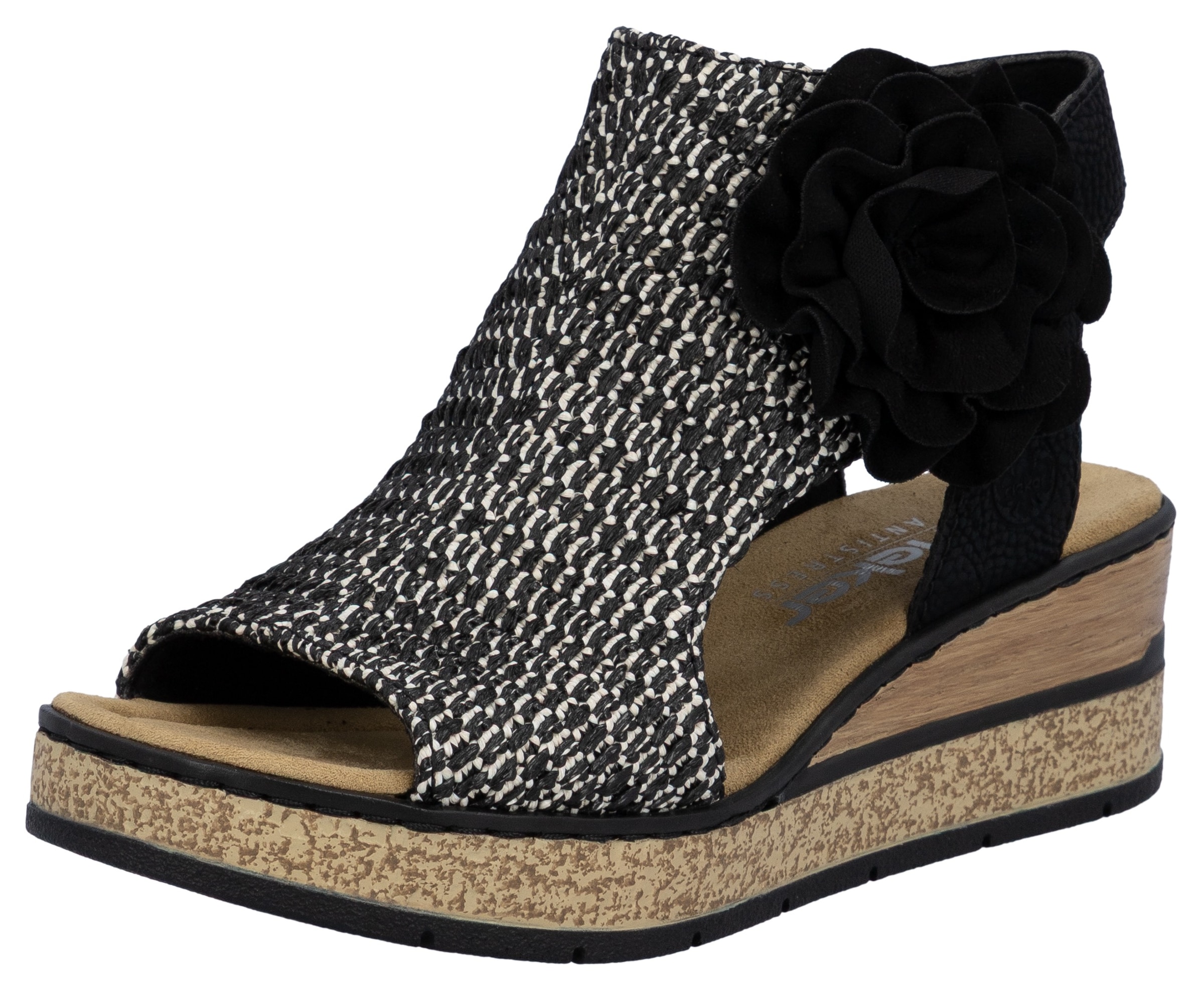 Rieker Keilsandale, Sommerschuh, Plateausandalette mit Blüte