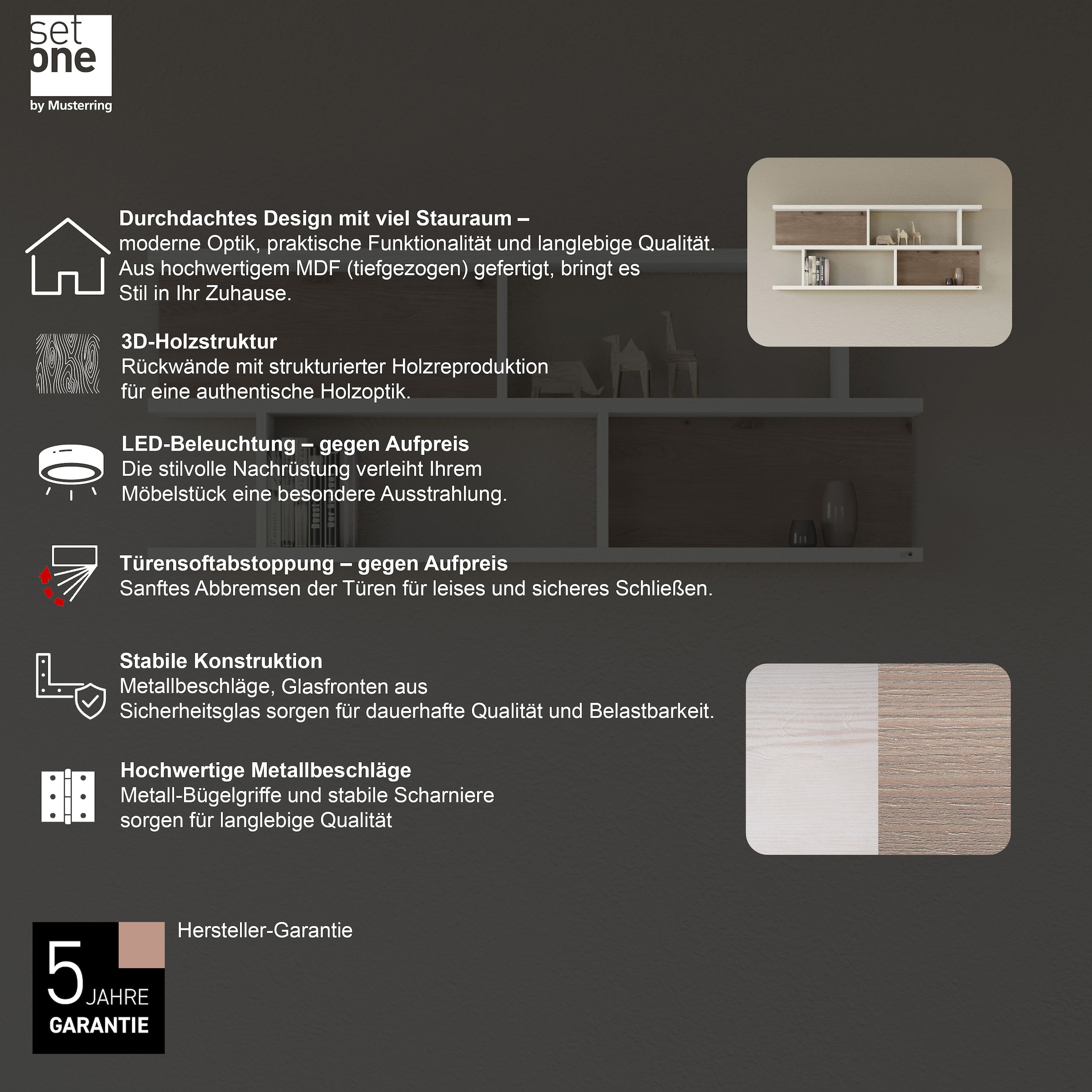 set one by Musterring Wandregal »York«, Typ 43, mit 3 Ablageböden, 3 Farben, Beleuchtung optional, B 150 cm