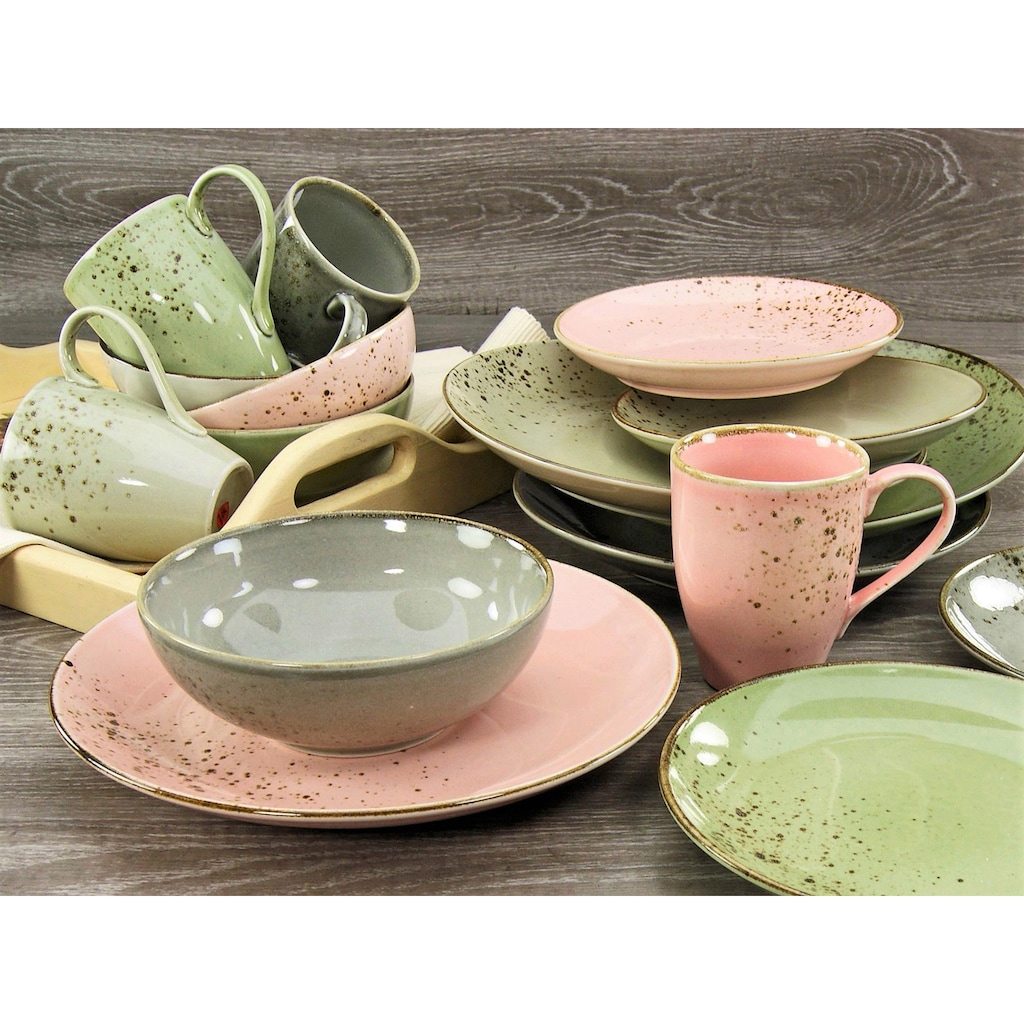 CreaTable Kombiservice »Geschirr-Set NATURE COLLECTION Vintage Garden«, (16 tlg., Kaffeeservice und Tafelservice im Set, für 4 Personen), Service, 16 Teile, für 4 Personen