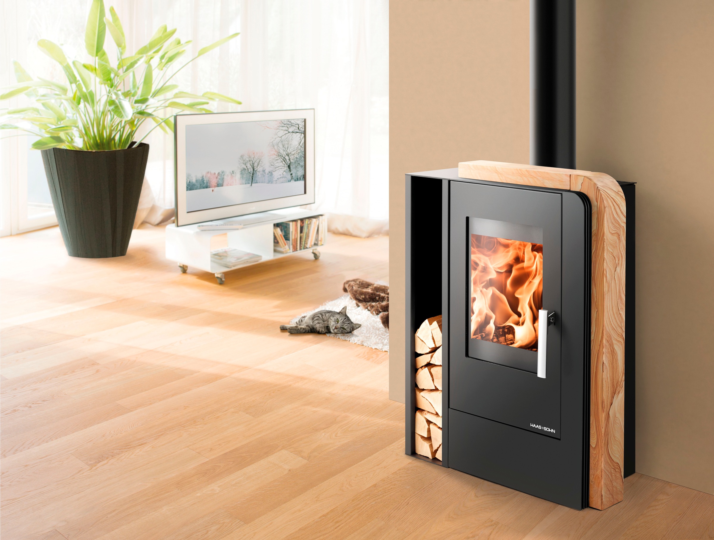 Haas + Sohn Kaminofen »ARUBA 220.17-ST Woodstone, Grundfarbe perl-schwarz«