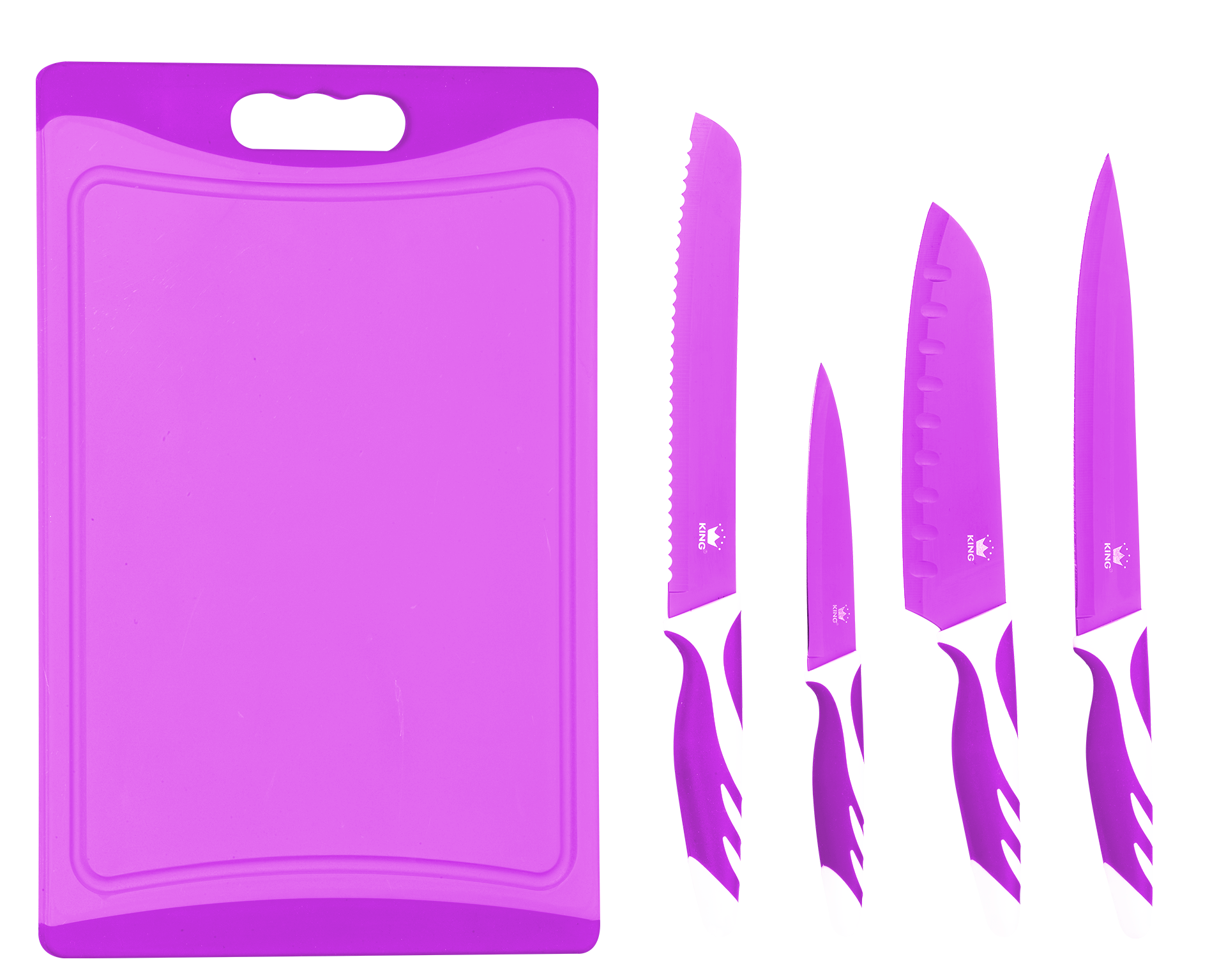 KING Messer-Set "Küchenmesserset »CUTTING«", lila, Kochmesser-Sets, 4 Küchenmesser, 1 Schneidebrett