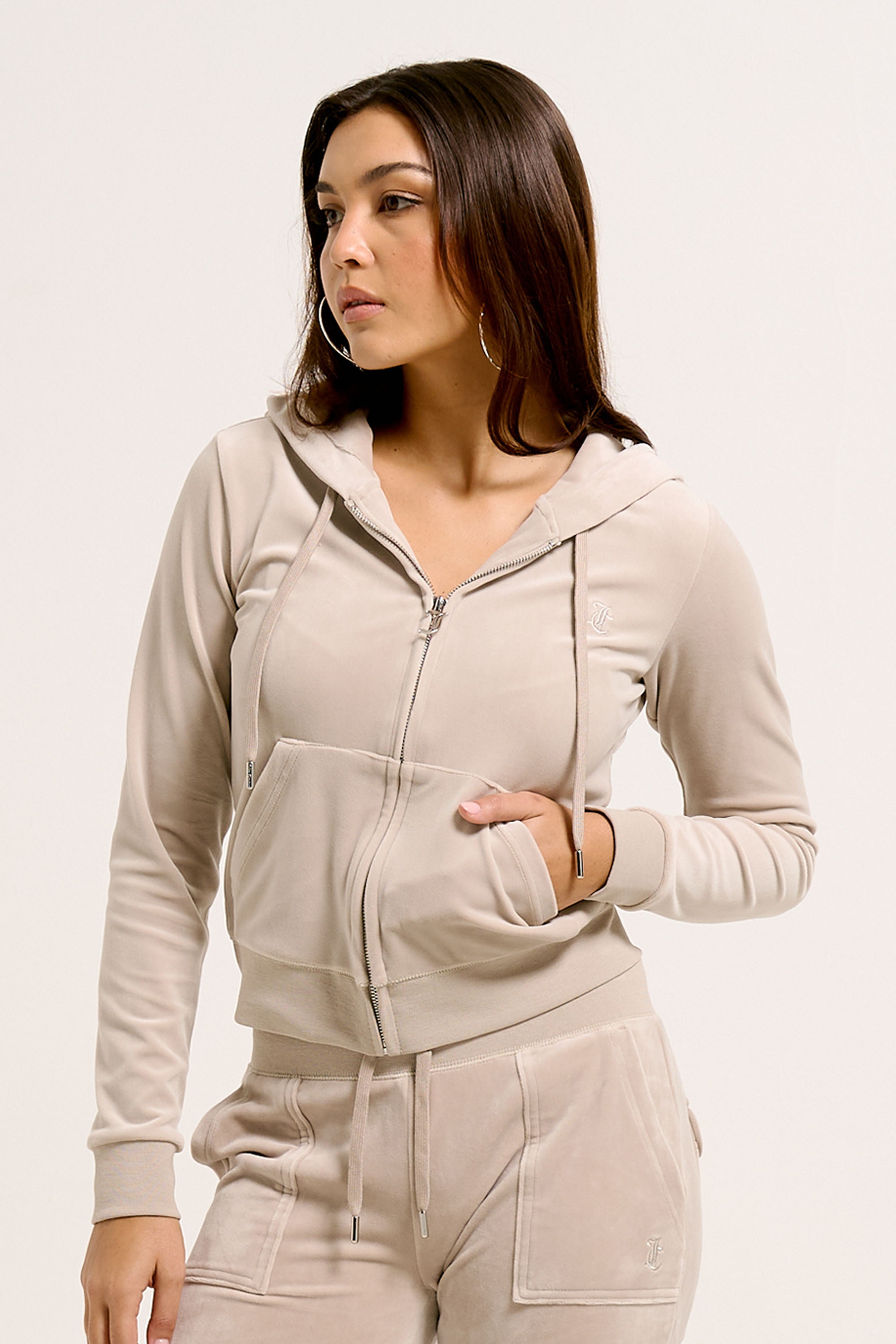Juicy Couture Kapuzennickijacke »ROBERTSON HOODIE.. Damen« mit Kapuze Trainingsjacke Damen, Sweatjacke mit Kapuze, Velour, mit Glitzer, Sale
