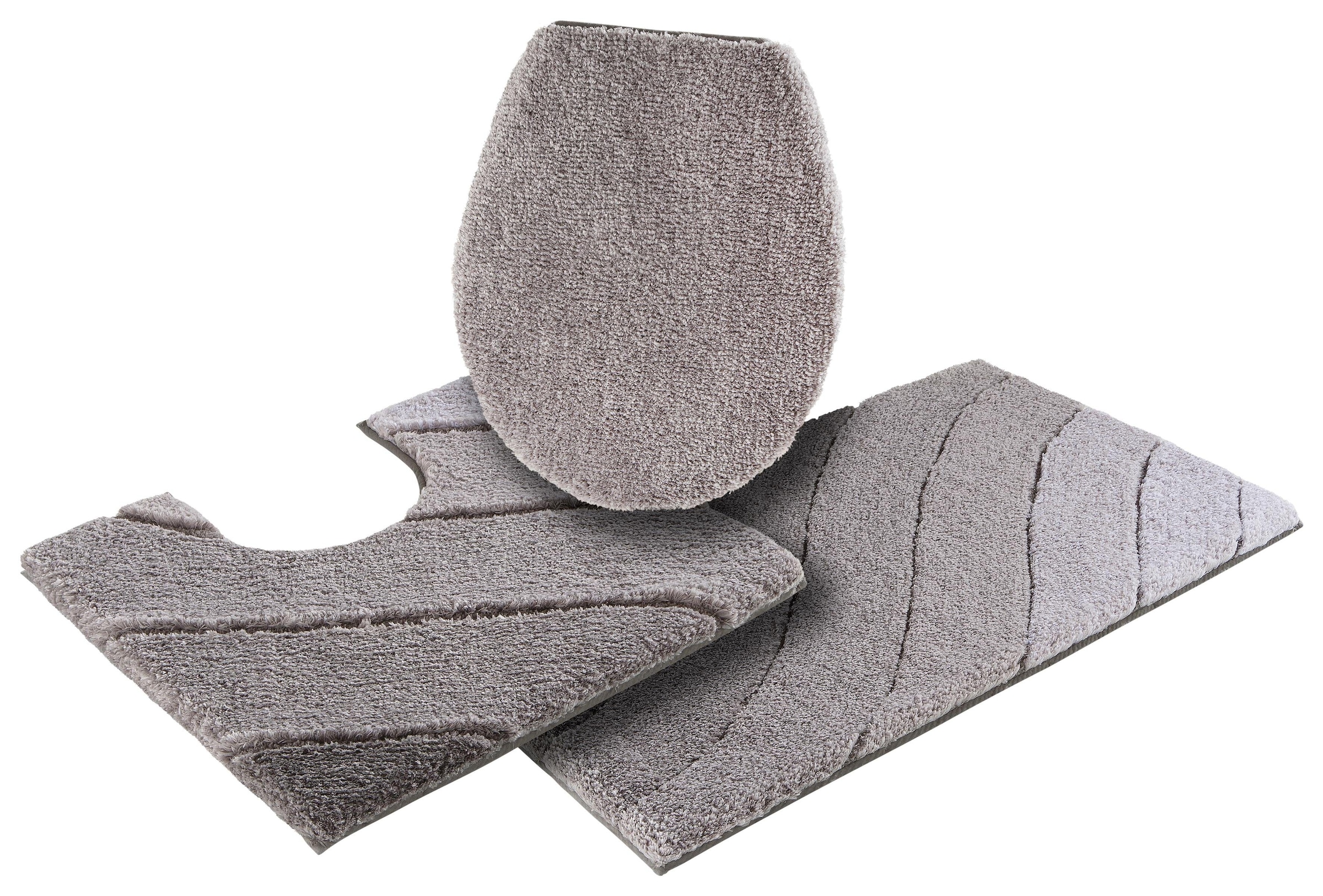 Kleine Wolke Badematte »Donna«, rutschhemmend beschichtet, fußbodenheizungsgeeignet-schnell trocknend, Wellen Design, Pastell, 3-tlg. Set, rechteckig & rund erhältlich