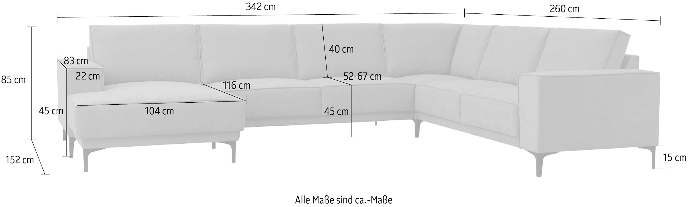 Places of Style Wohnlandschaft »Oland«, U-Form, im zeitlosem Design und hochwertiger Verabeitung