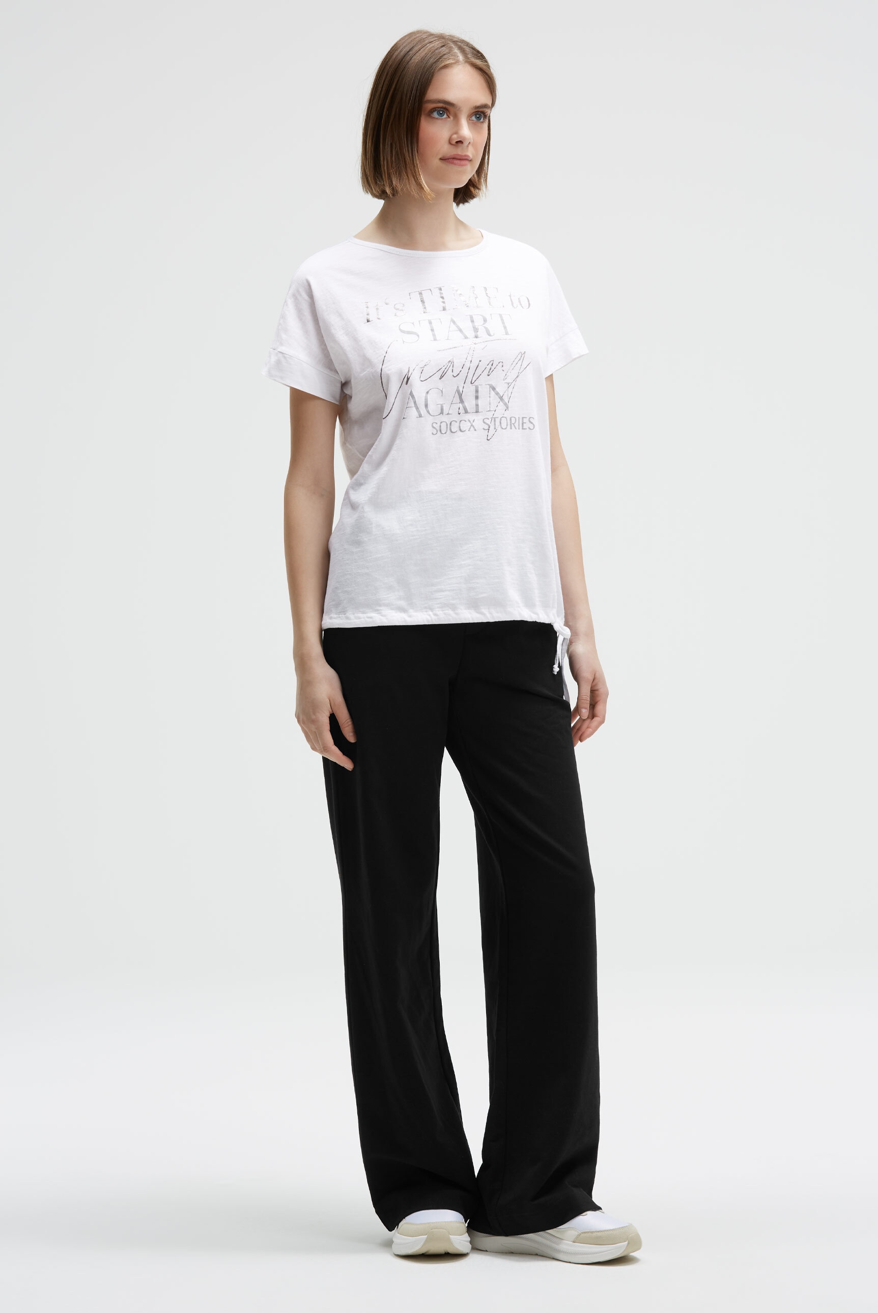 SOCCX Rundhalsshirt mit Bindeband am Saum