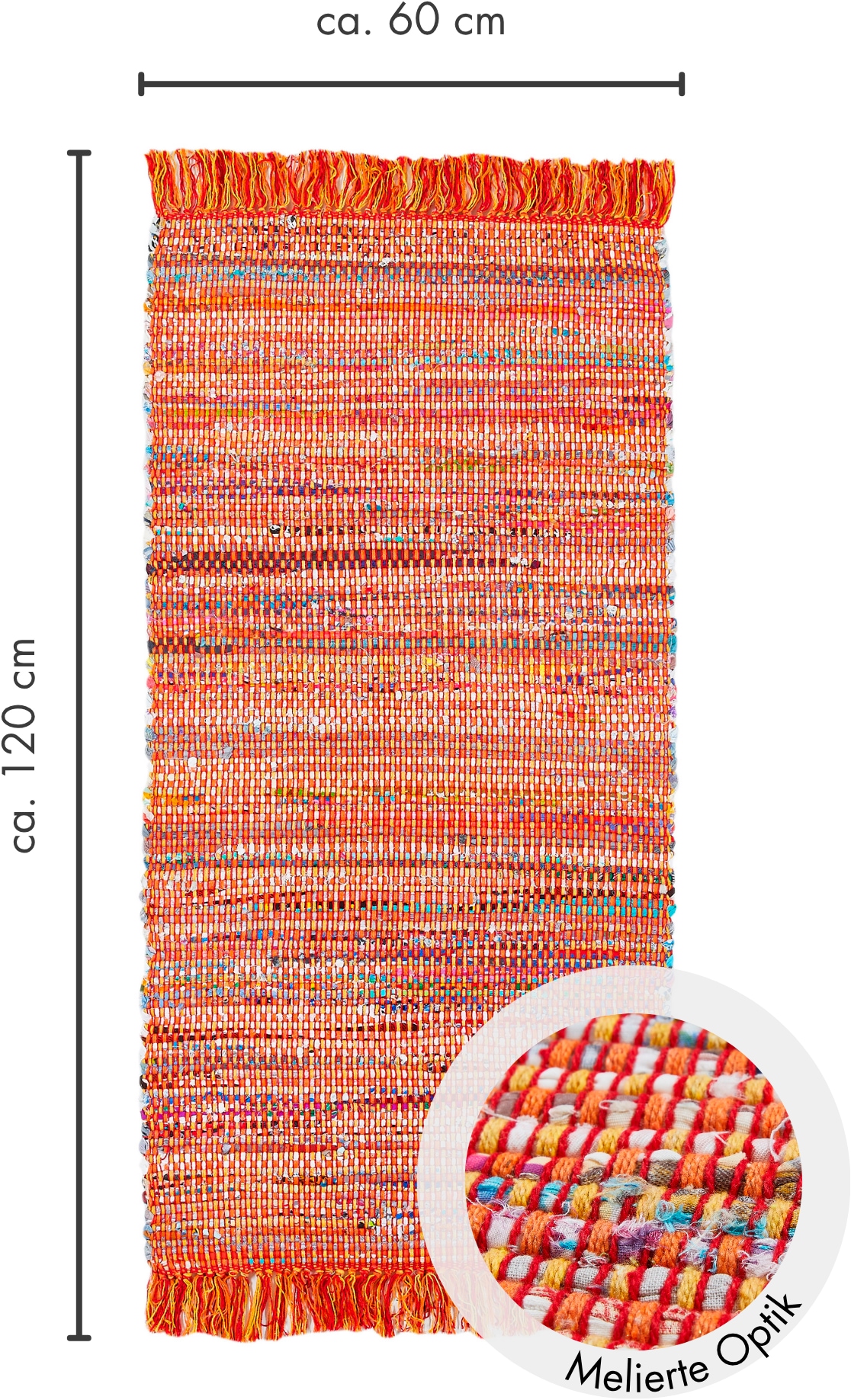 Andiamo Teppich »Frida« rechteckig 8 mm Höhe Handweb Teppich, Fleckerl, reine Baumwolle, handgewebt, mit Fransen