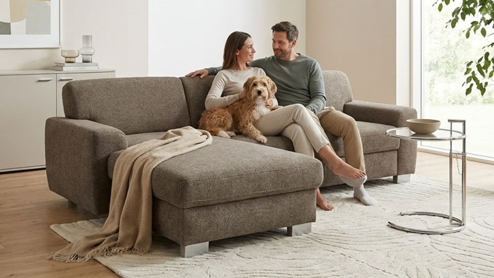 OTTO home 1100000002199 "Lolland 241 x 146 cm, modern, mit Steppungen, mittelfester Sitz" L-Form, aus Pet Friendly Bezug