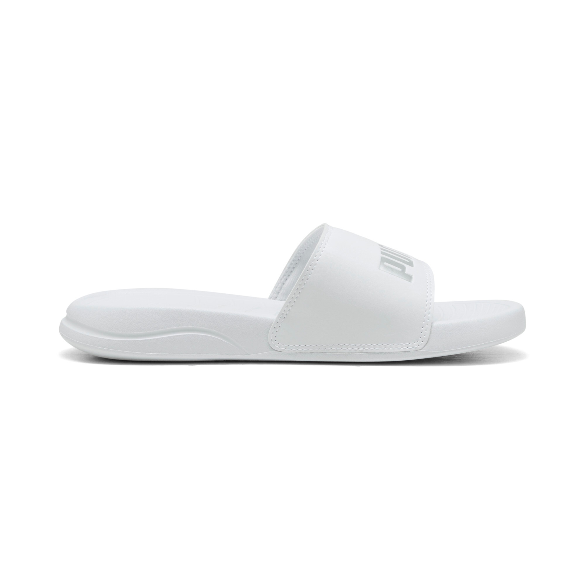 Badesandale PUMA "POPCAT 20 METALLIC WHISPER", Damen, Gr. 43, puma weiß, puma silber, Synthetik, bedruckt, Schuhe, sportlicher Stil, bedruckte Optik, aus Synthetik und Textil 2