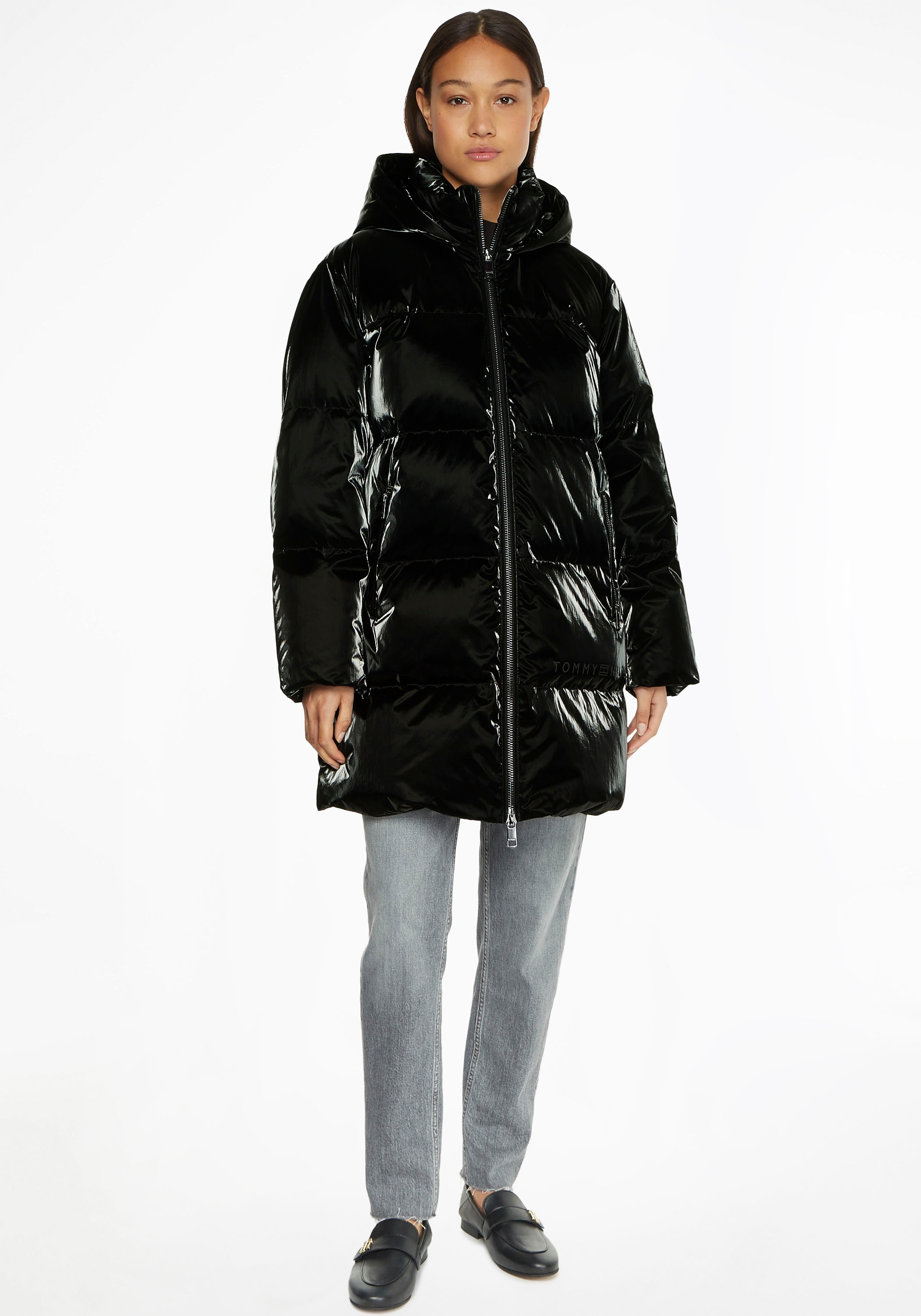 metallic down puffer jacket