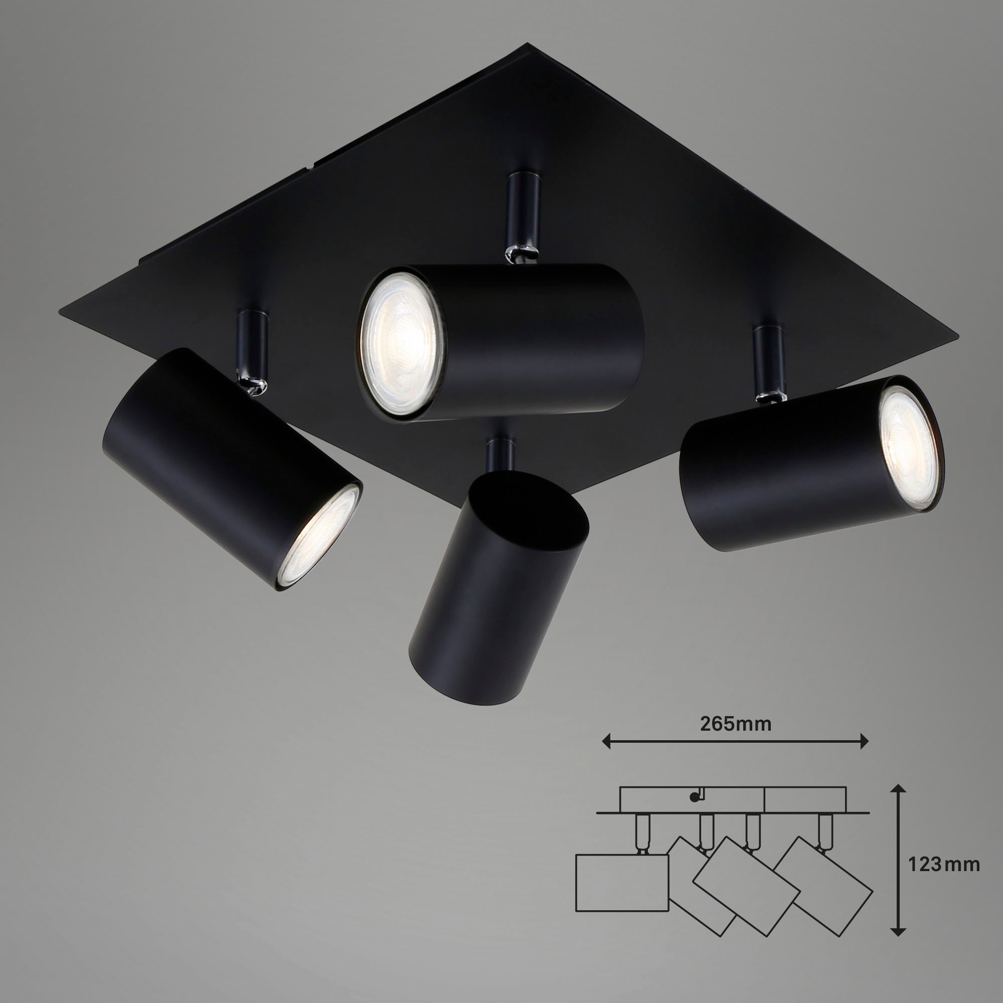 Briloner Leuchten LED Deckenspots »2857045 Run«, Leuchtmittel GU10 | Leuchtmittel wechselbar, Deckenlampe, 26,5x26,5x12,3cm, Schwarz, max.40W, GU10, Wohnzimmer