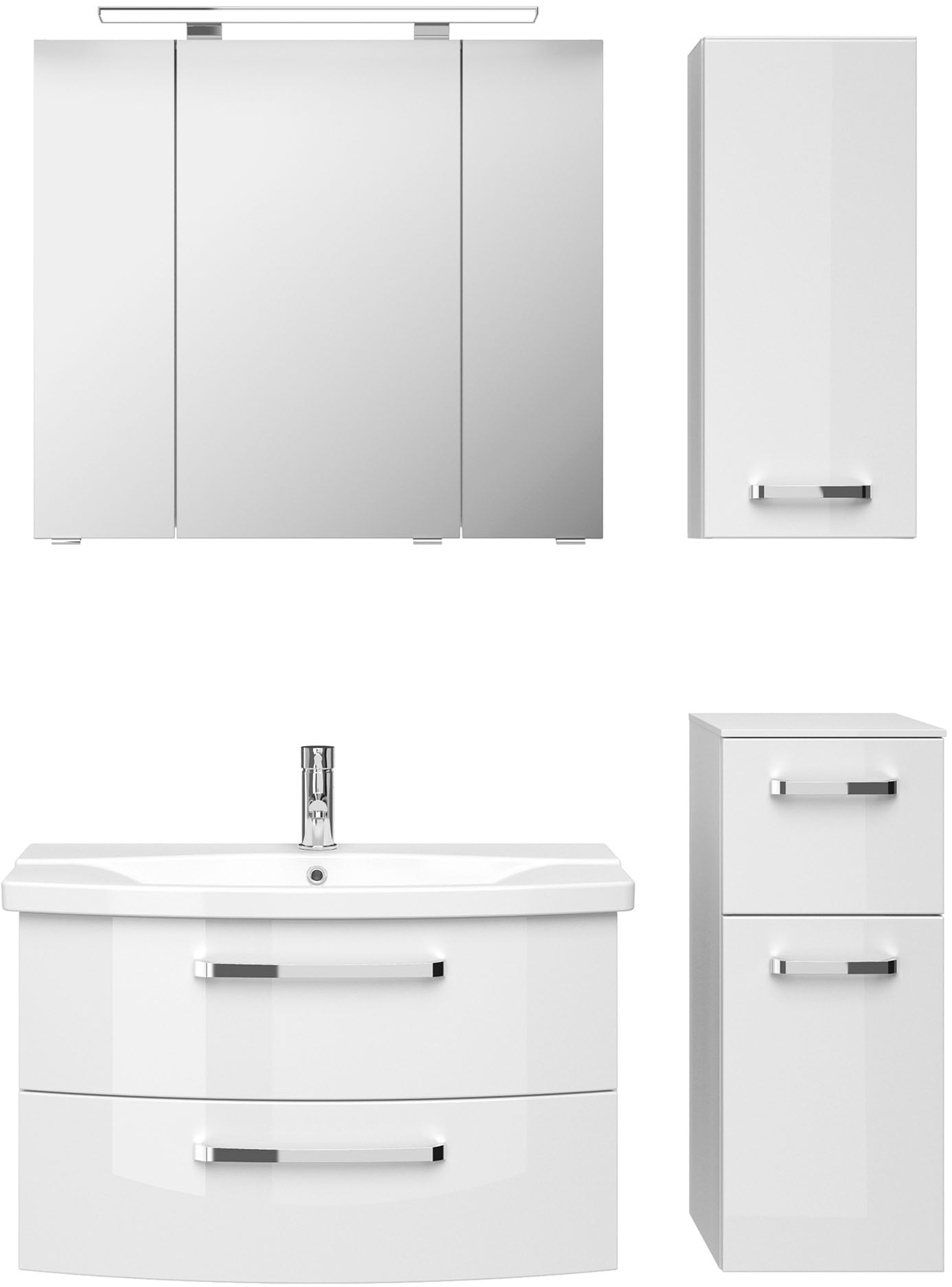Saphir Badmöbel-Set »Serie 4010 4-teilig Keramik-Waschtisch mit LED-Spiegelschrank«, (Set), Badezimmer Set mit Unterschrank, Hängeschrank, inkl. Türdämpfer