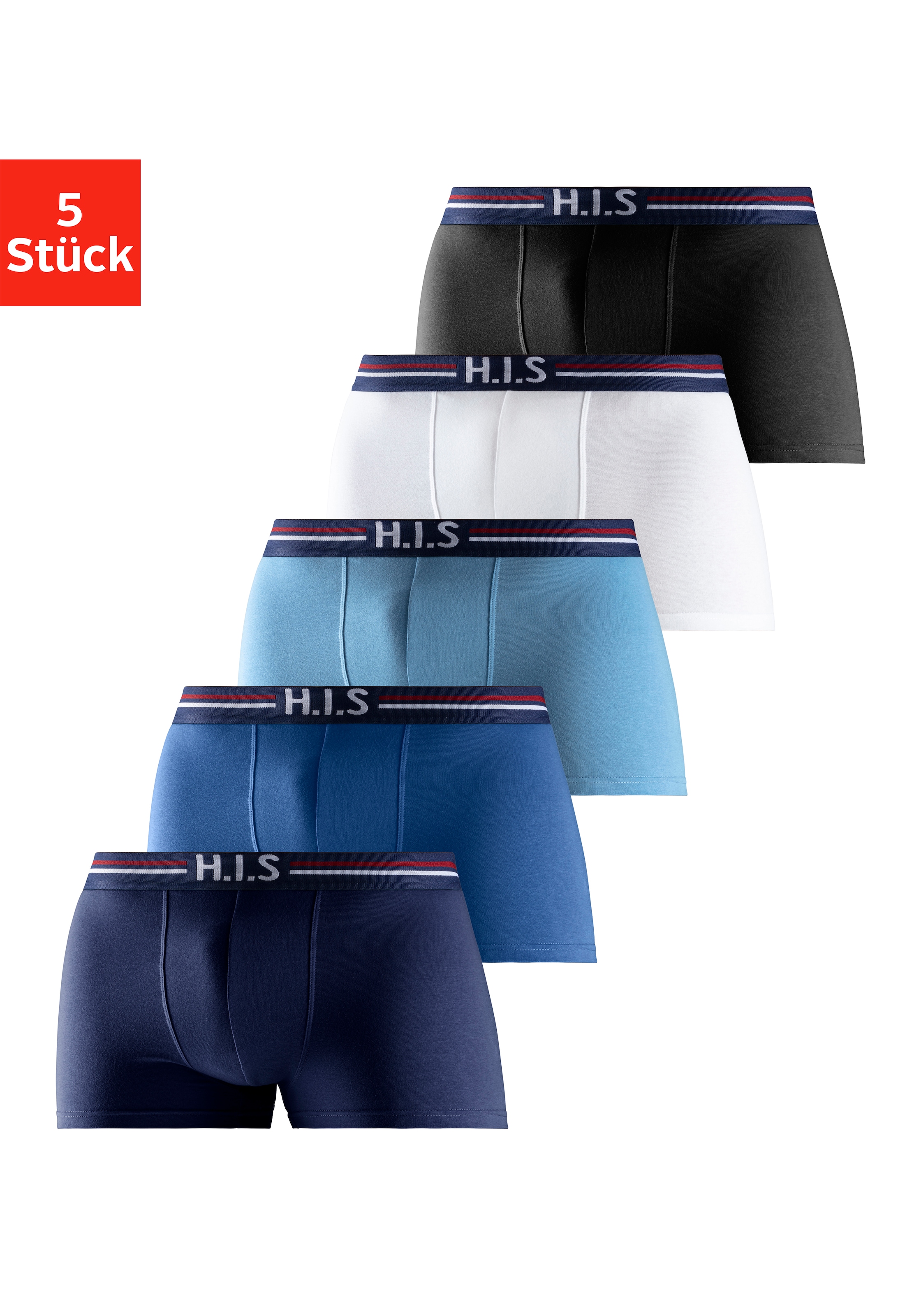 H.I.S Boxer "Boxershorts für Herren", (Packung, 5 St.), mit Streifen und Markenlogo im Bund